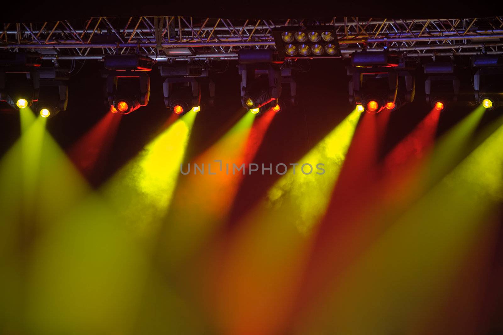 Red and yellow stage spotlights