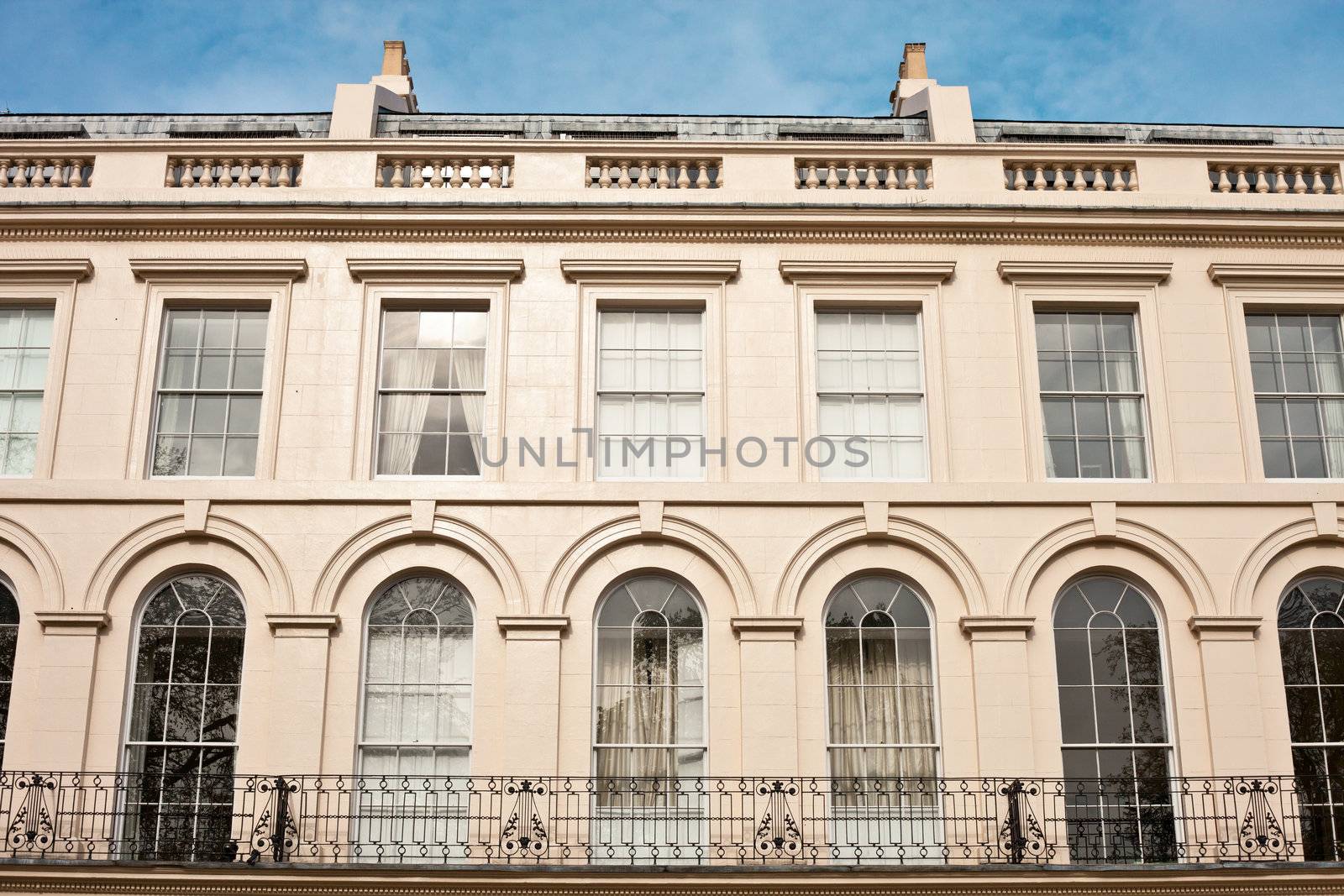 Detailed image of regency town houses in the Regent's Park area of London, UK