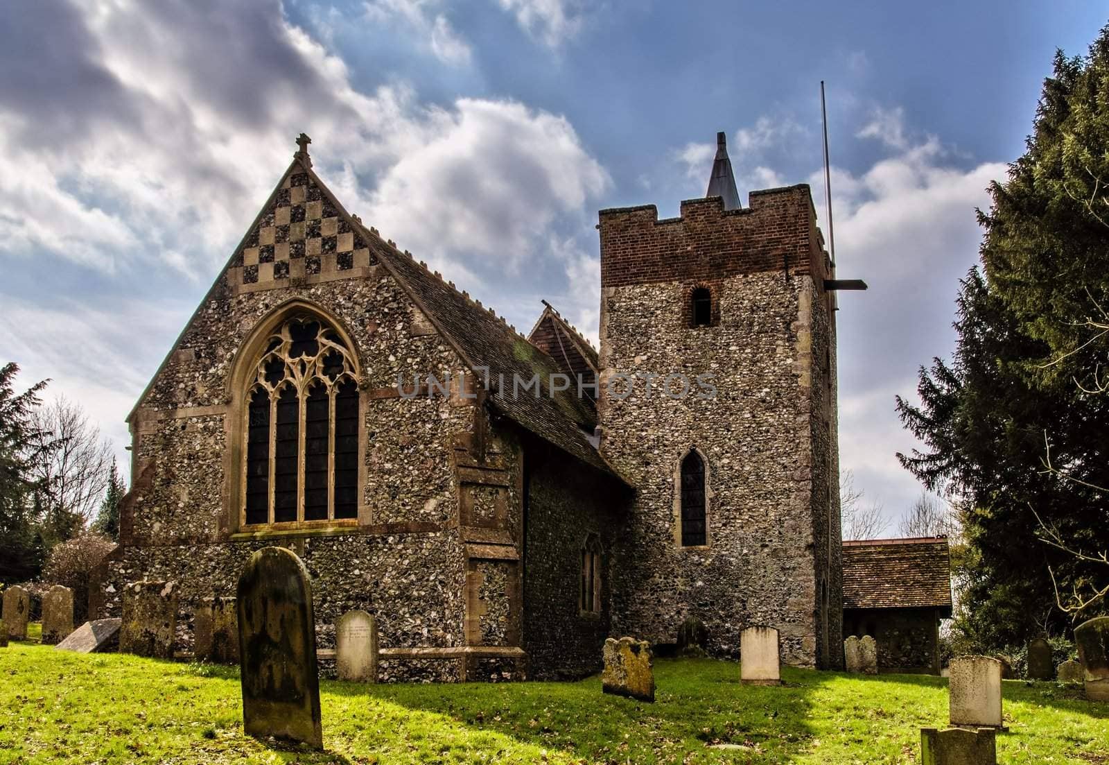 St.Mary the blessed virgin is a small Norman church siiting on a hilltop about 3/4 of a mile from the rural hamlet / village of Crundale in Kent.