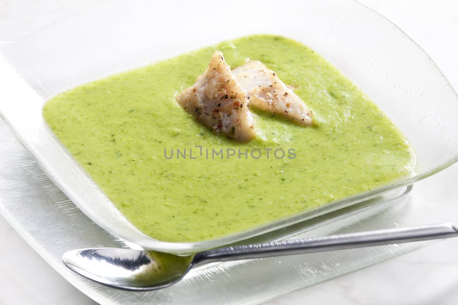 mix broccoli and cauliflower soup with cod