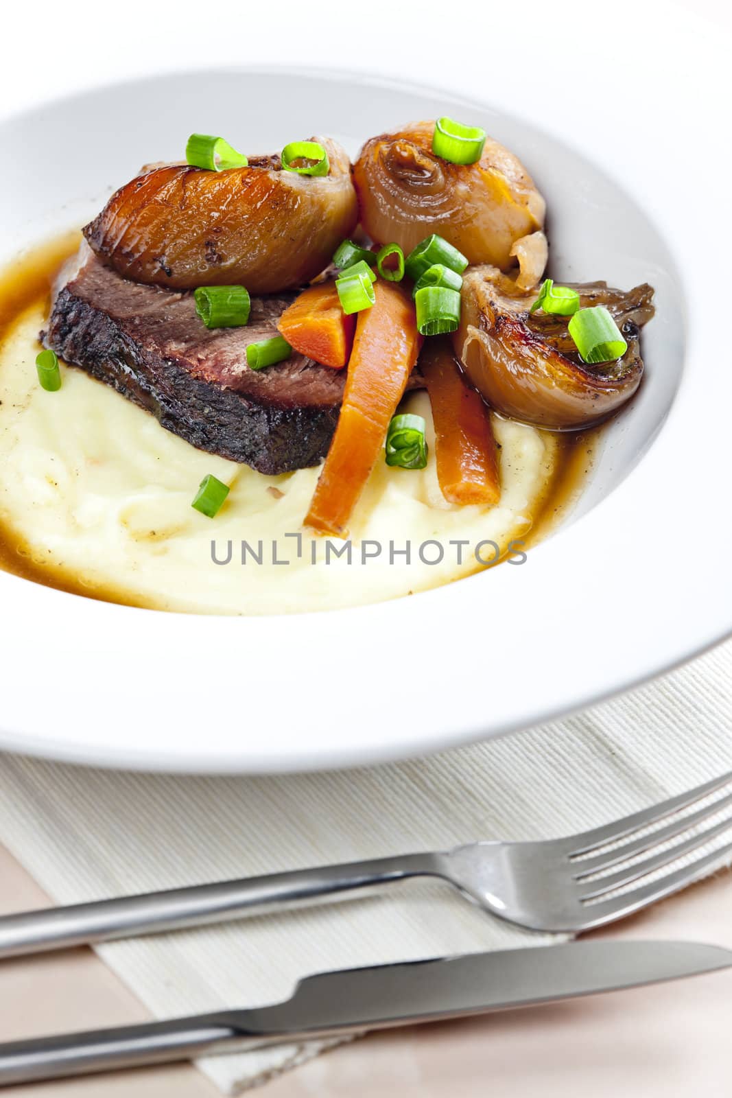 beef stew with carrot and mashed potatoes