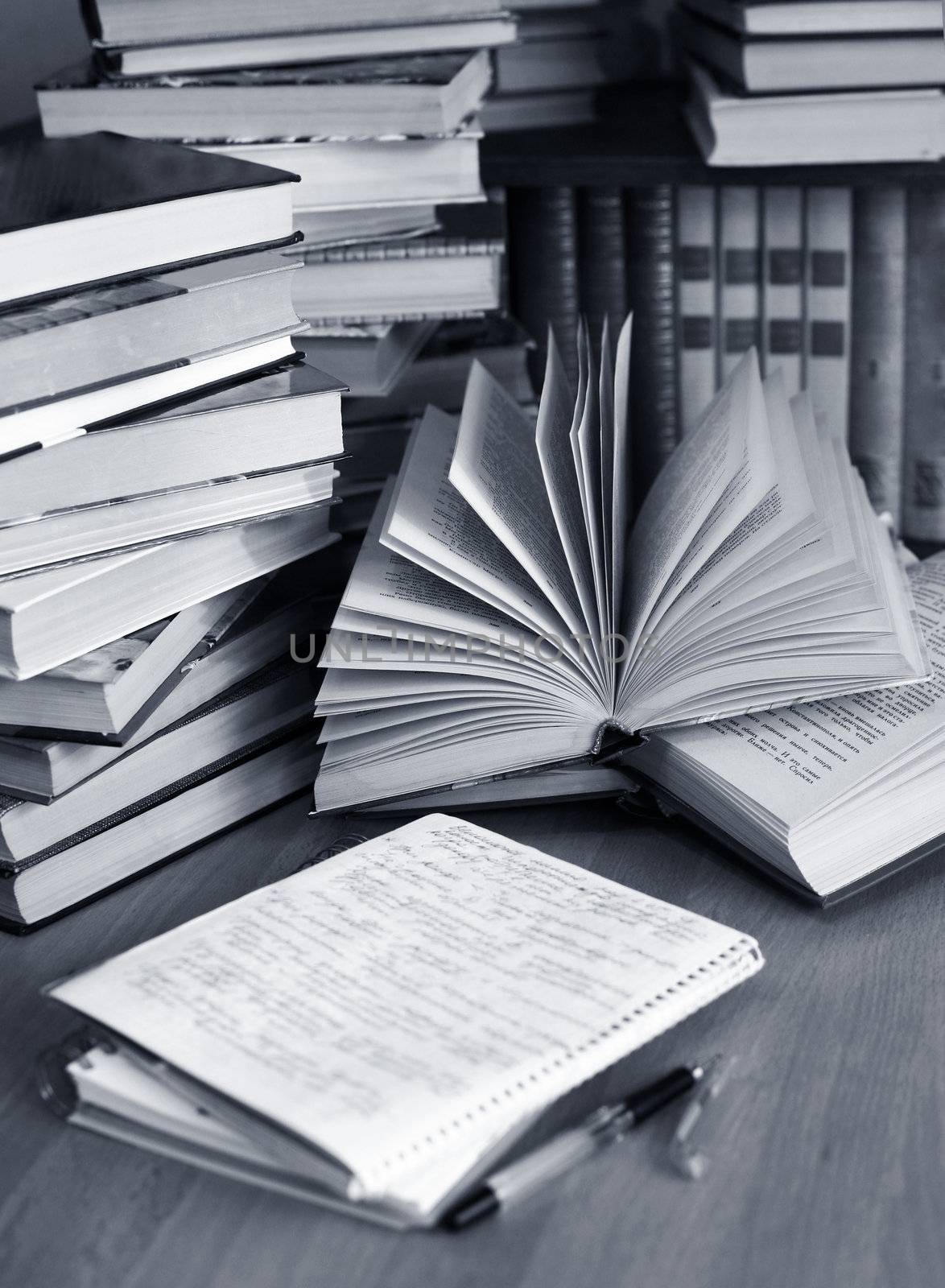 The opened book and the abstract of the student