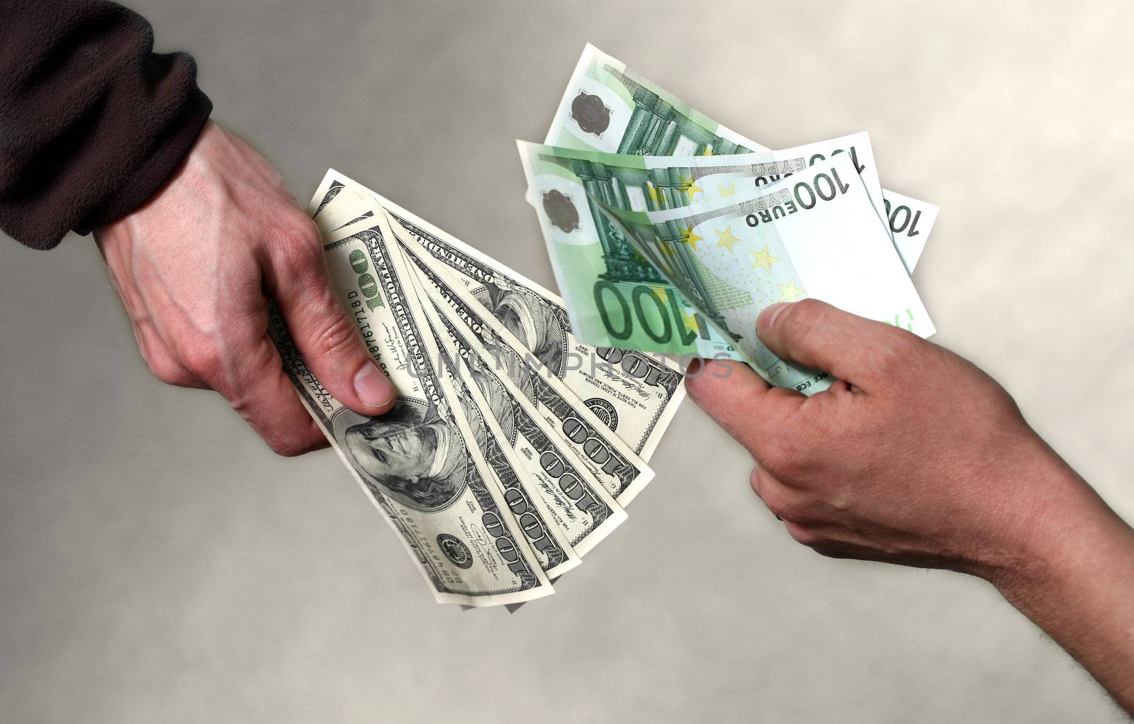 Two men exchange money. Giving money concept