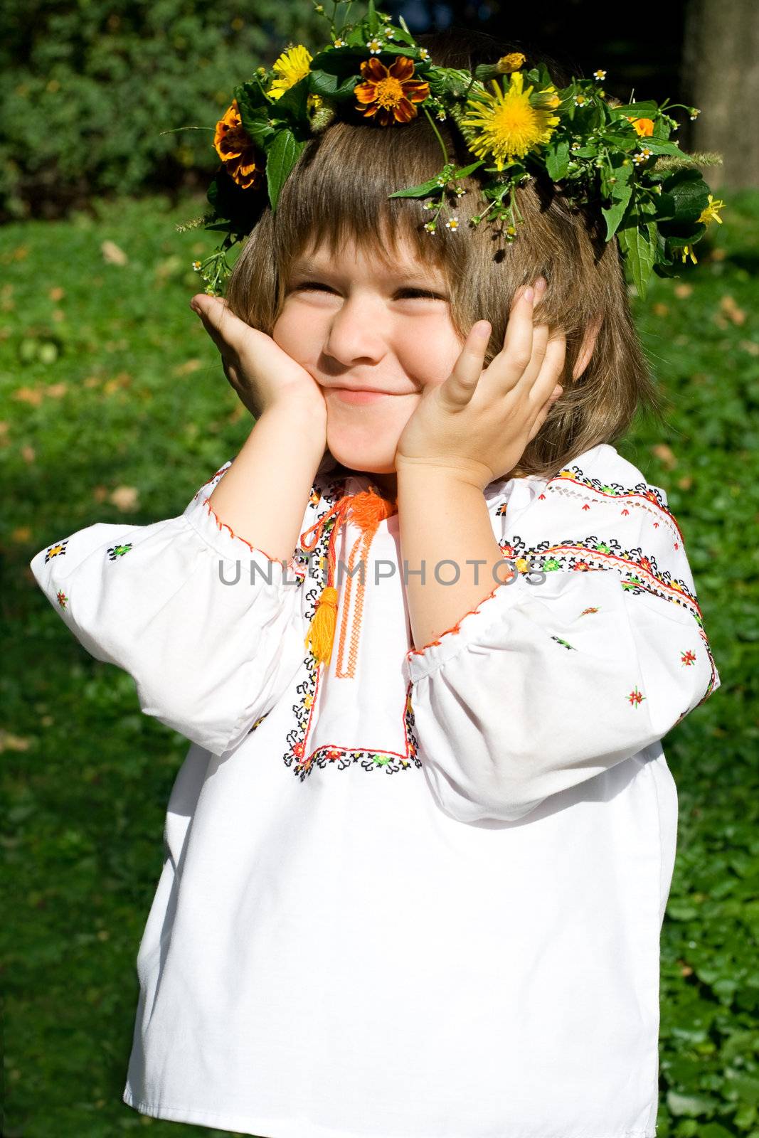 Pretty little girl dressed in Ukrainian folk costume