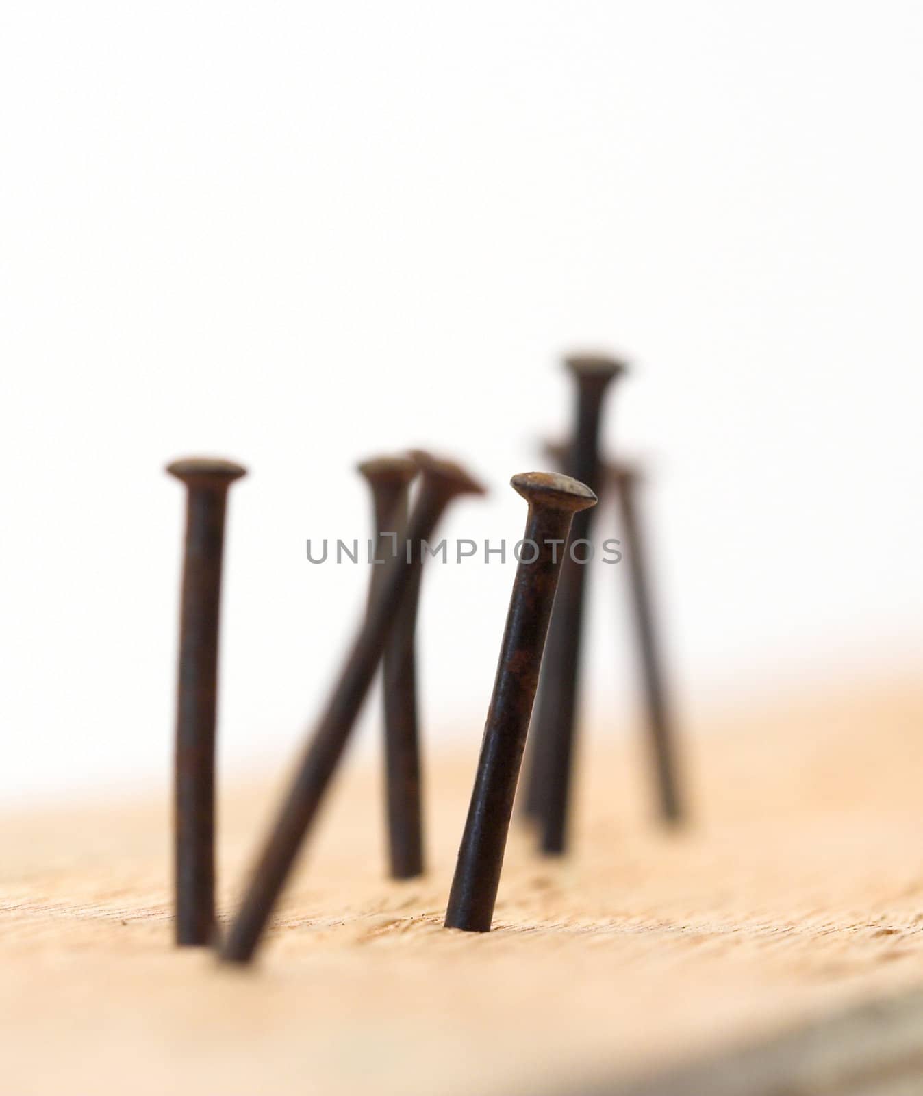 Hammer and vintage nails close up,shallow DOF