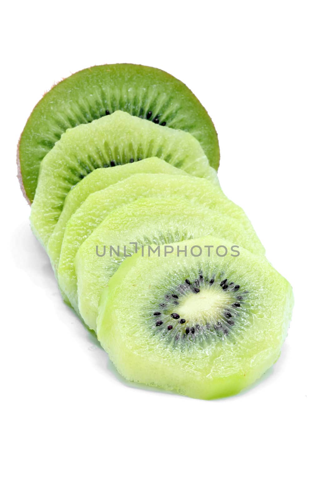 Sliced Kiwi fruit on white background