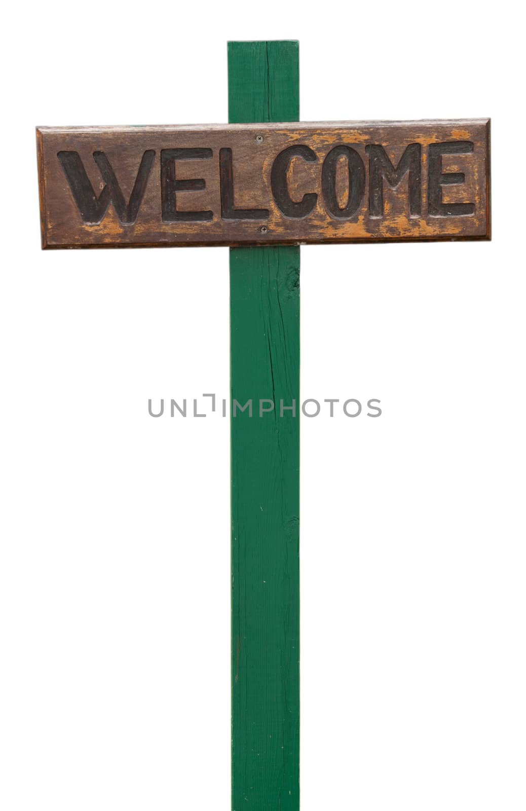 wooden welcome sign isolated on a white background (vacations concept)
