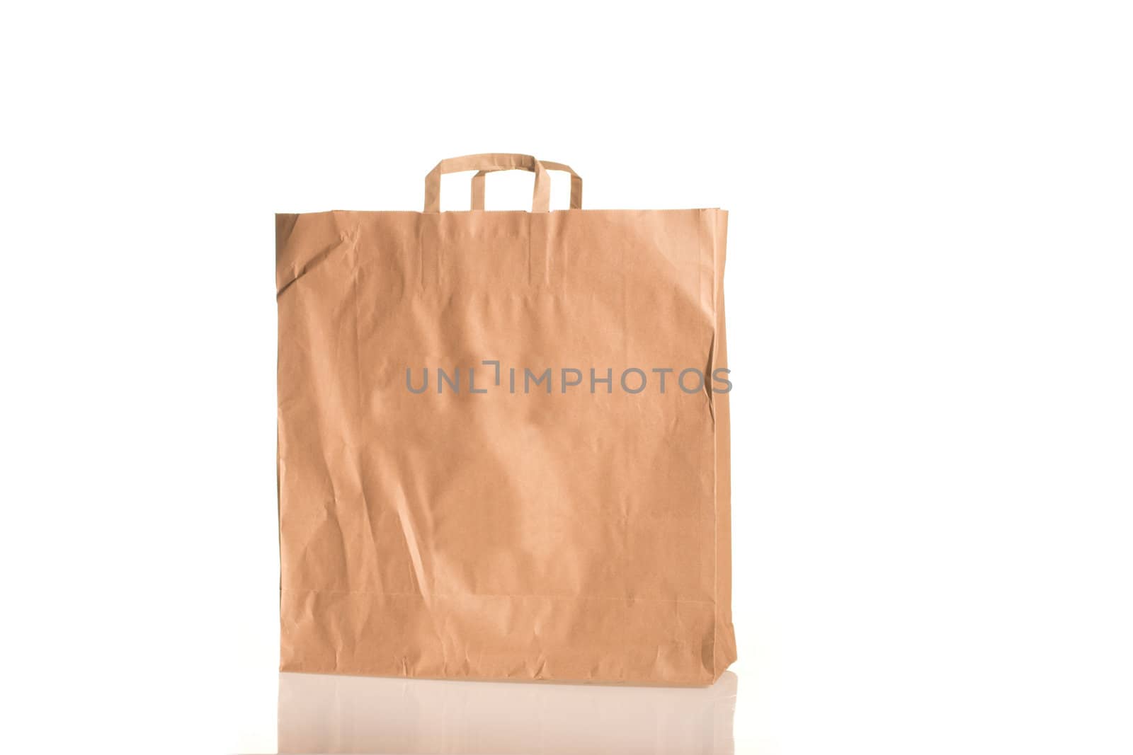Bpank paper bag isolated on white with glass floor