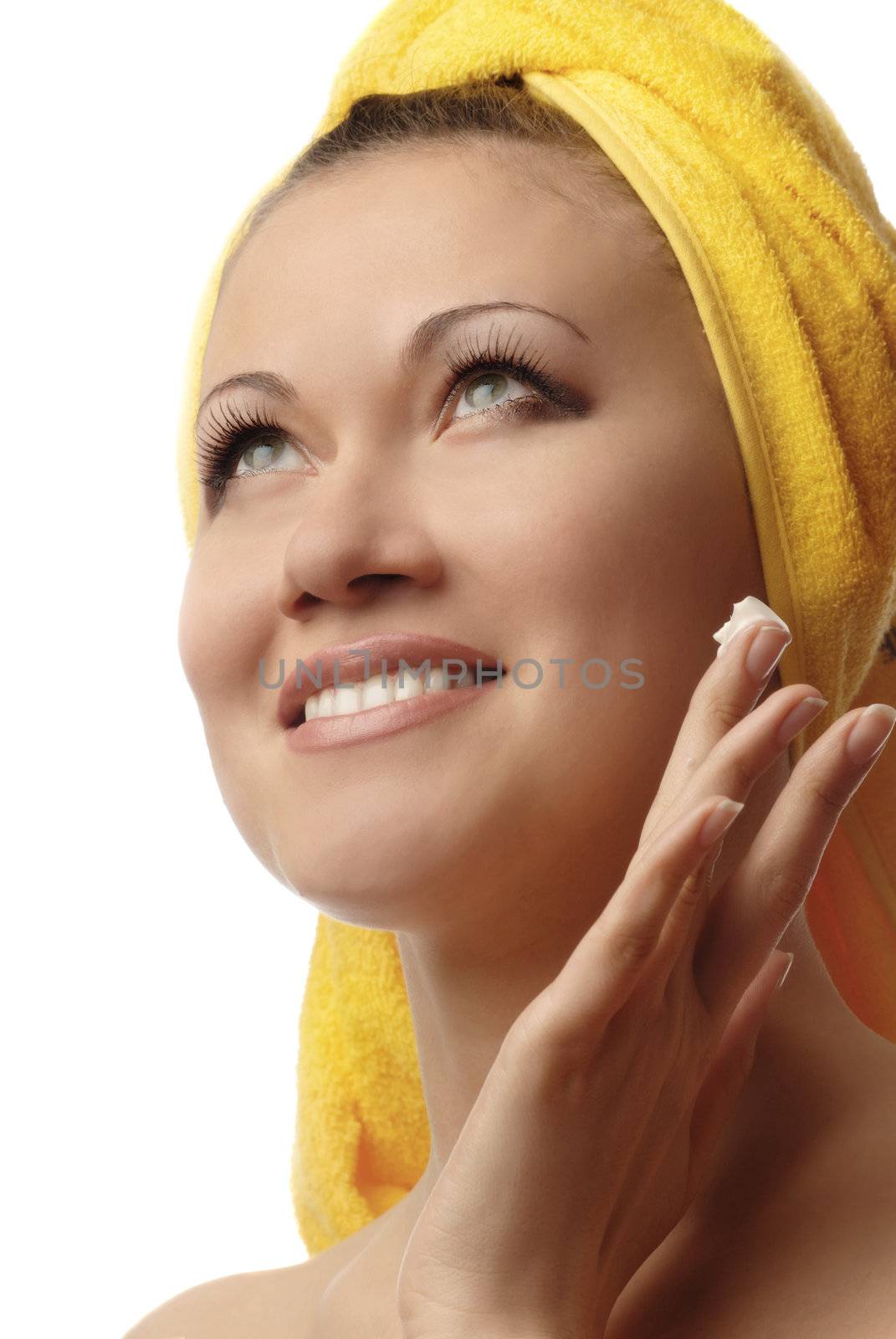 Photo of smiling model with moisturing cream 