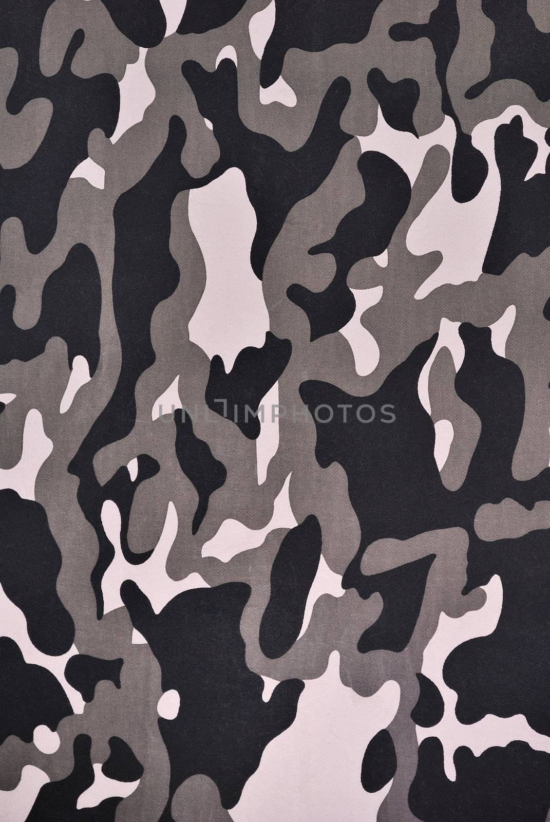 Close up camouflage fabric in a vertical orientation