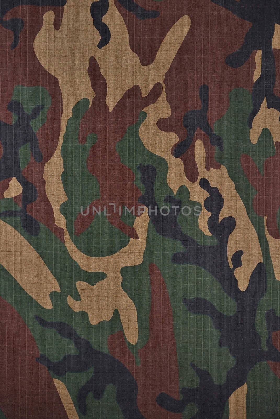 Close up camouflage fabric in a vertical orientation