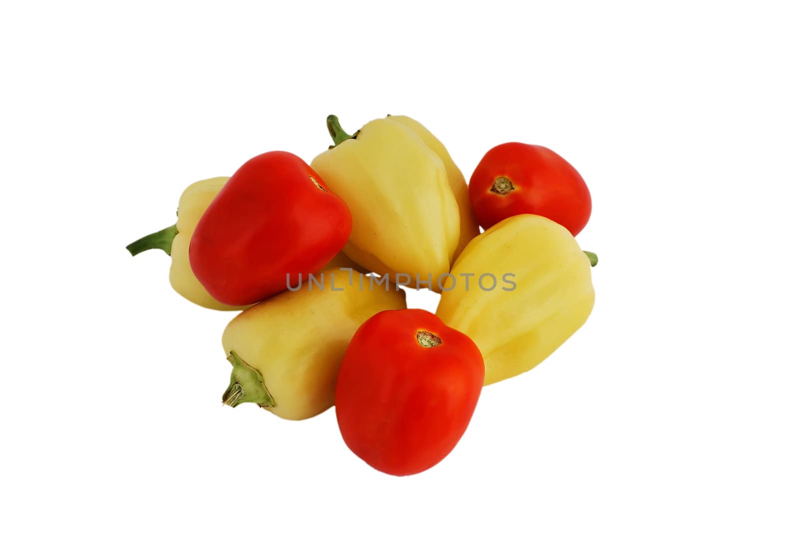 vegetables: tomatoes and peppers on a white background