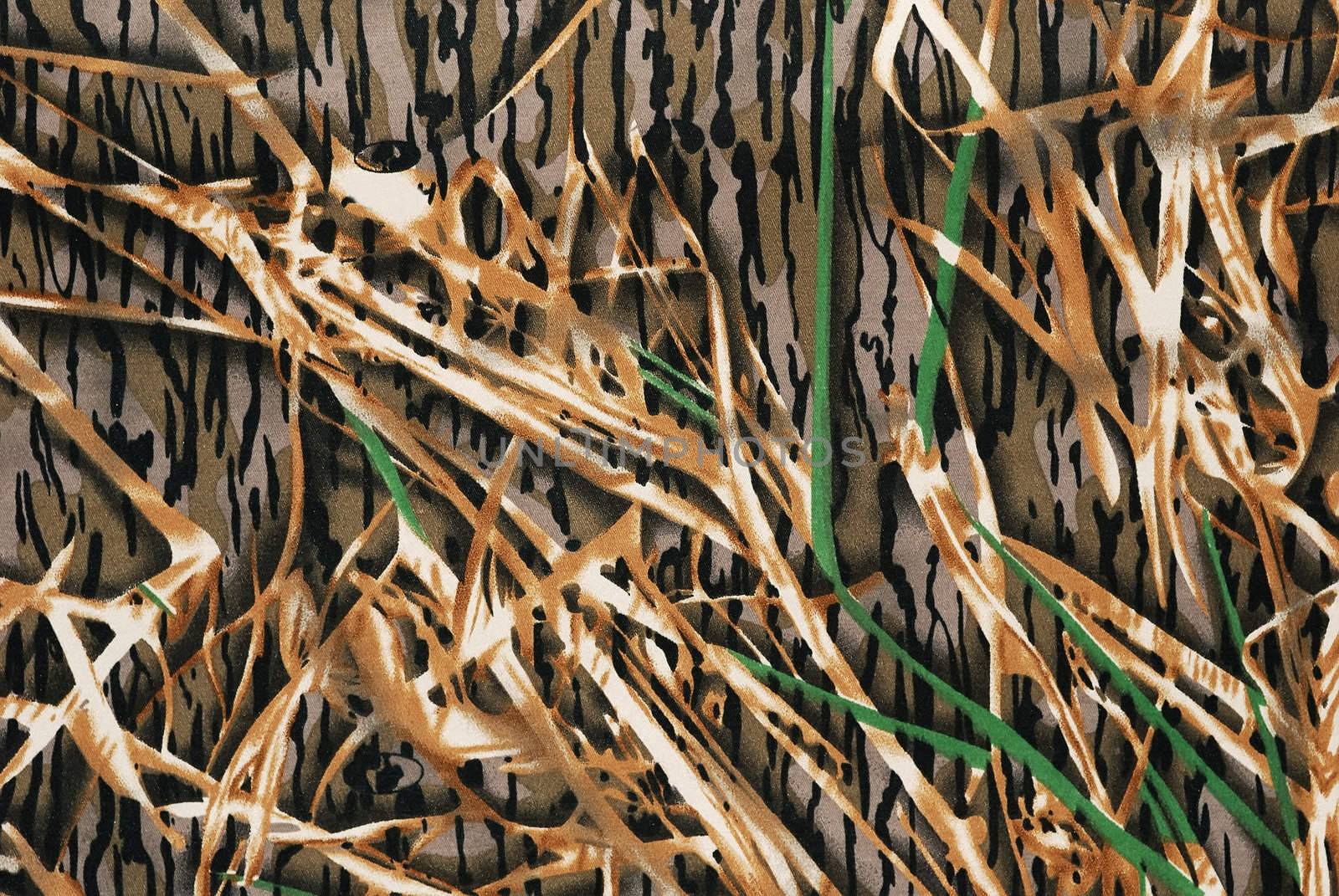 Close up camouflage fabric in a horizontal  orientation