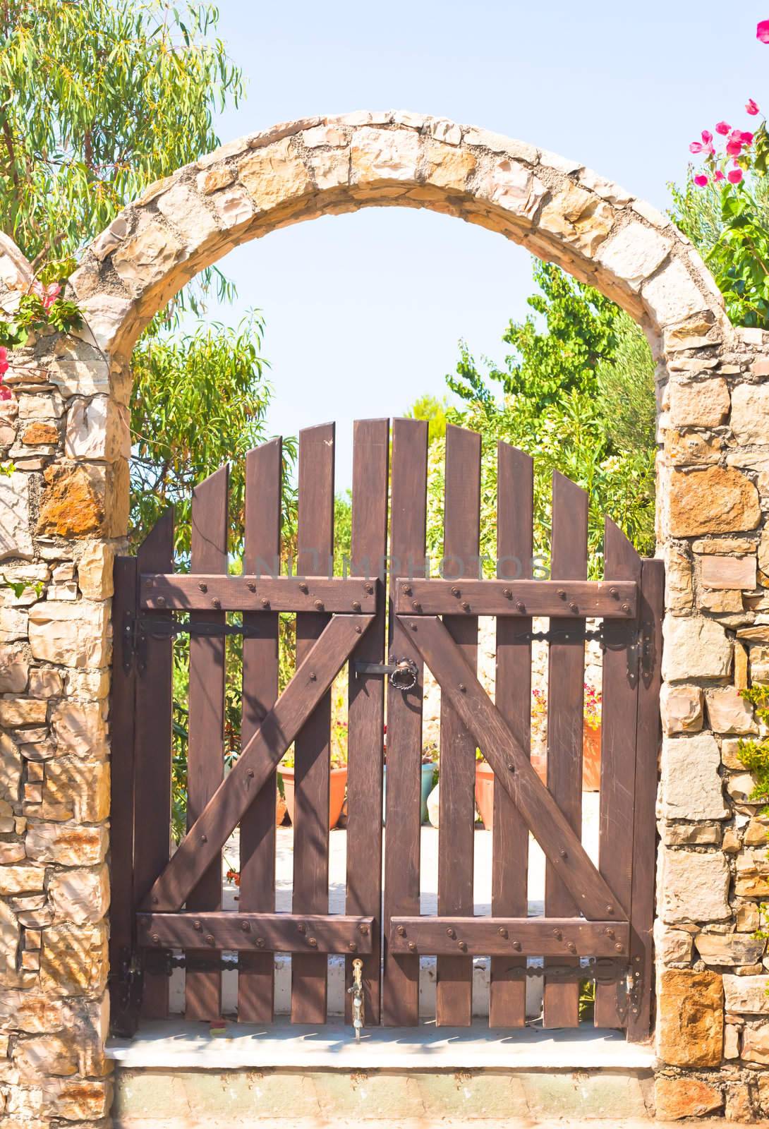 A nice stone arch gateway in a greek villa
