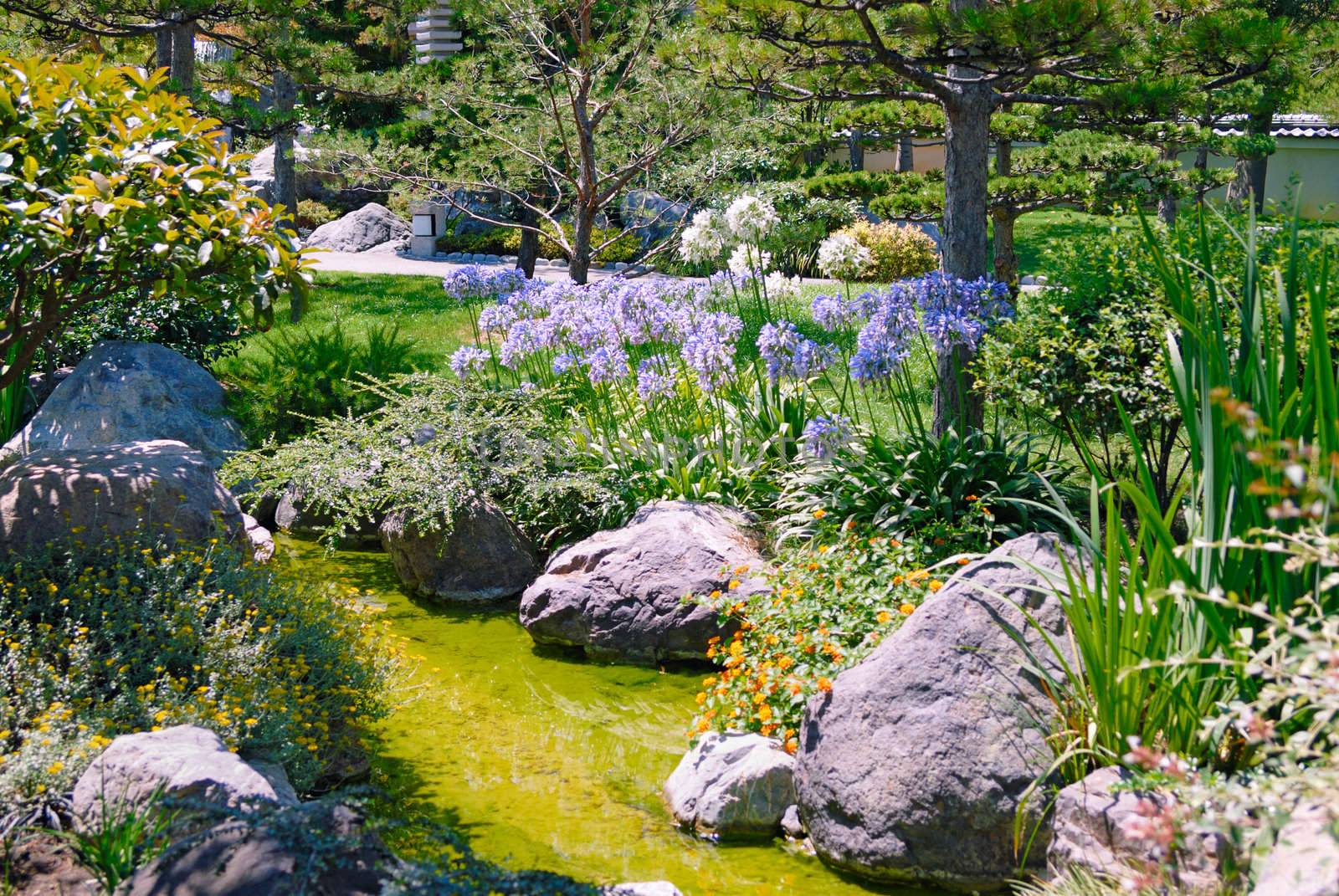 Beautiful garden with stream