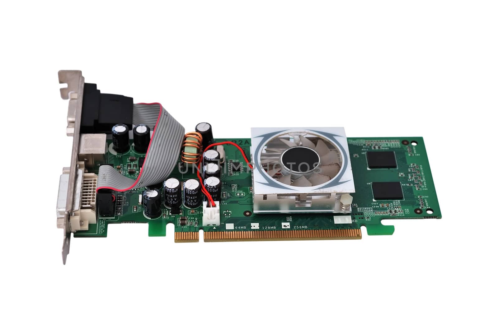 video card with three outputs on a white background