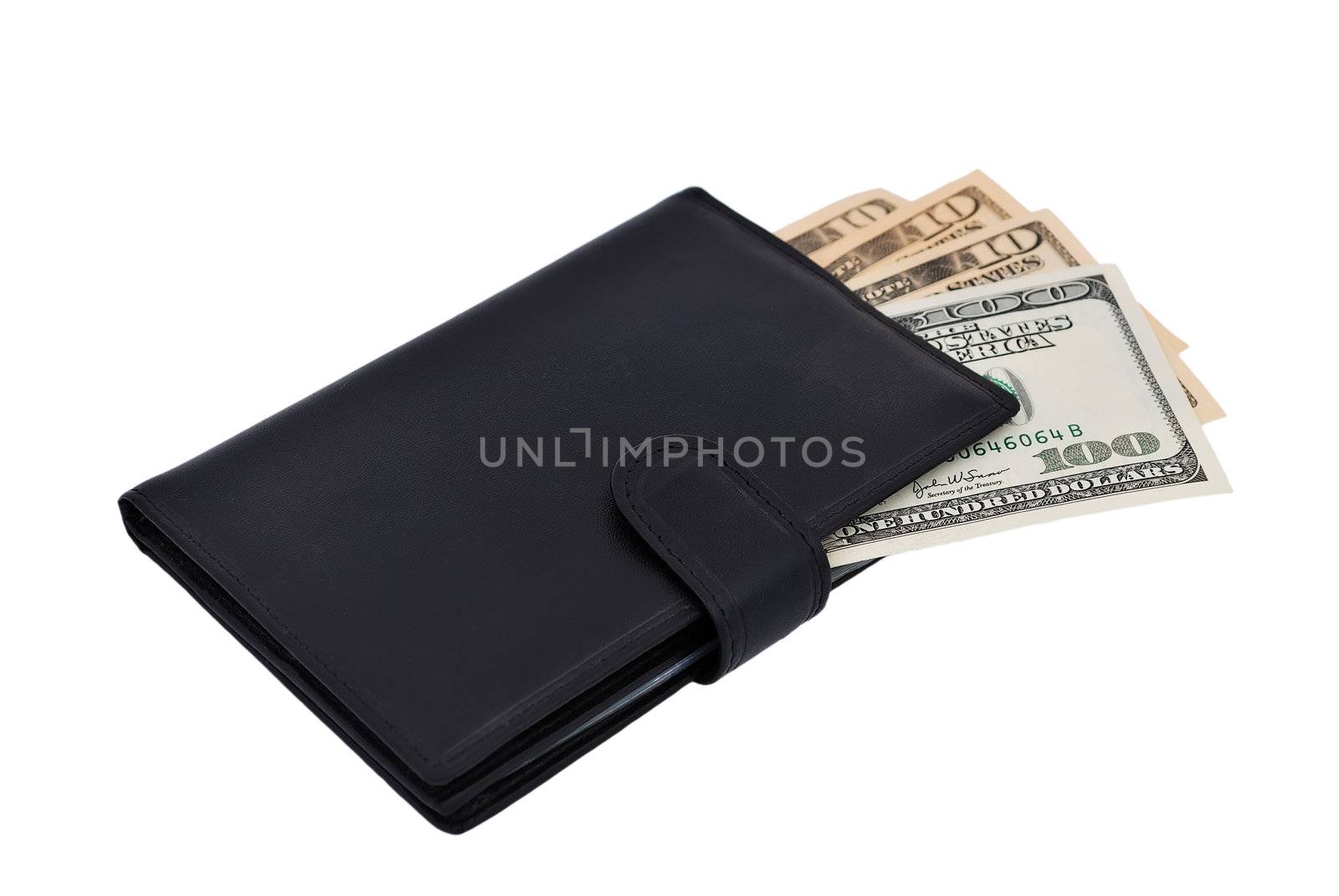 leather purse on a white background