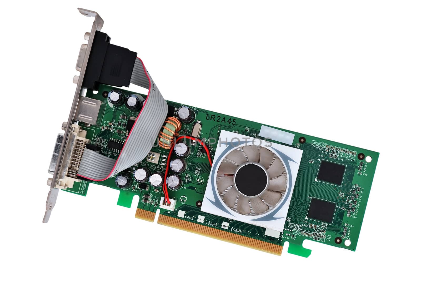 video card with three outputs on a white background