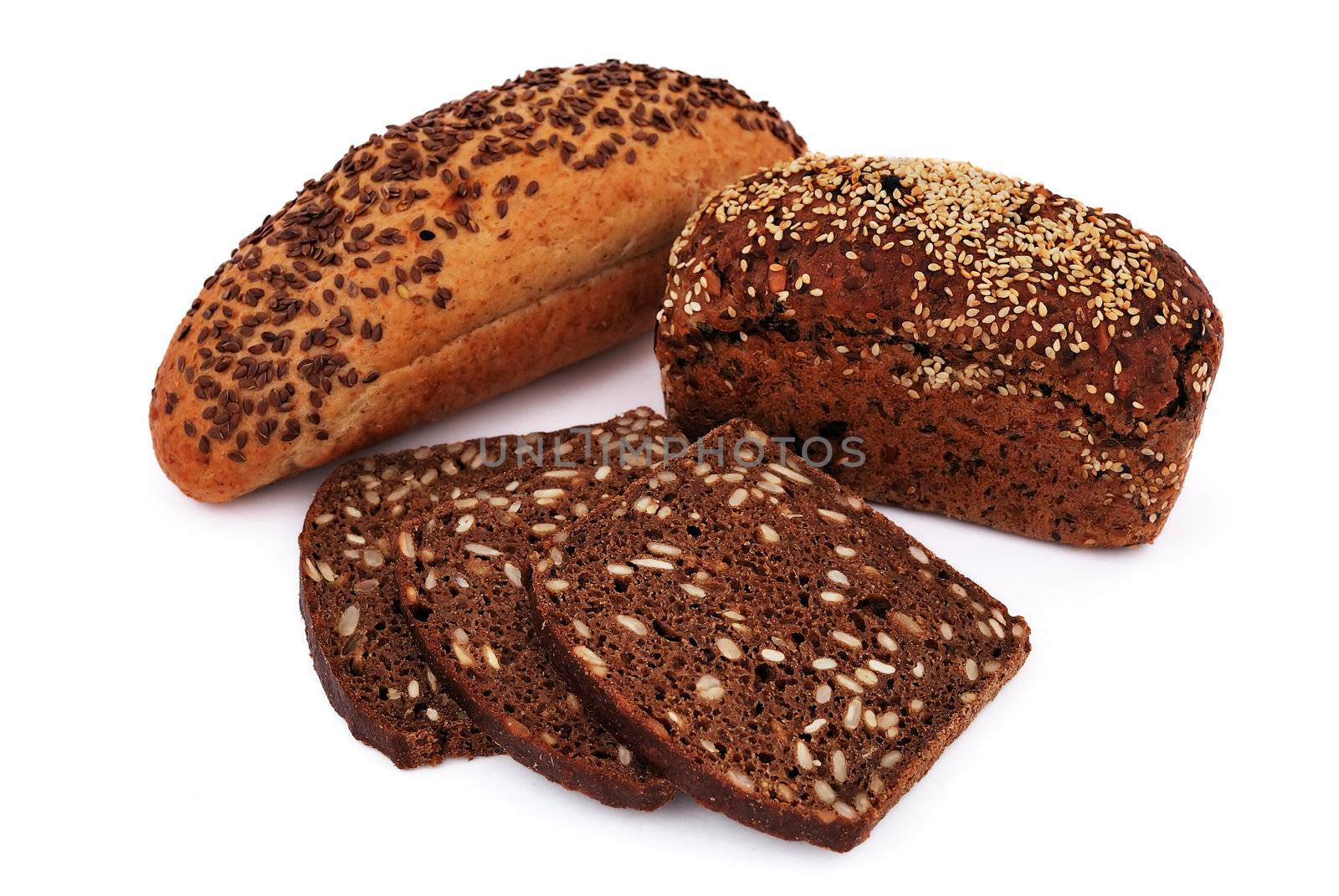 bread with sesame seeds on a white background