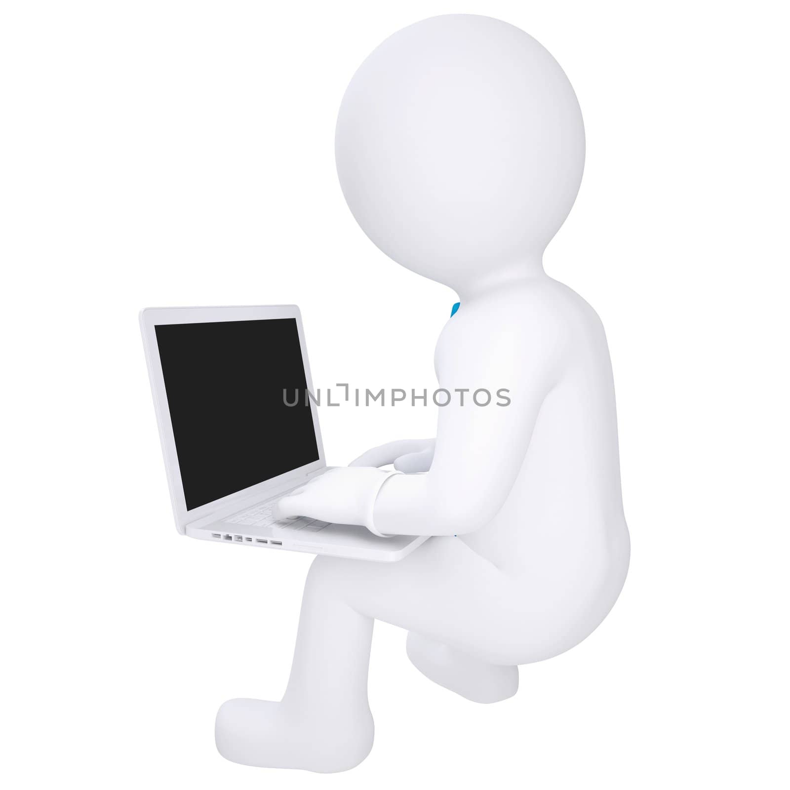 3d white man sitting with a laptop by cherezoff