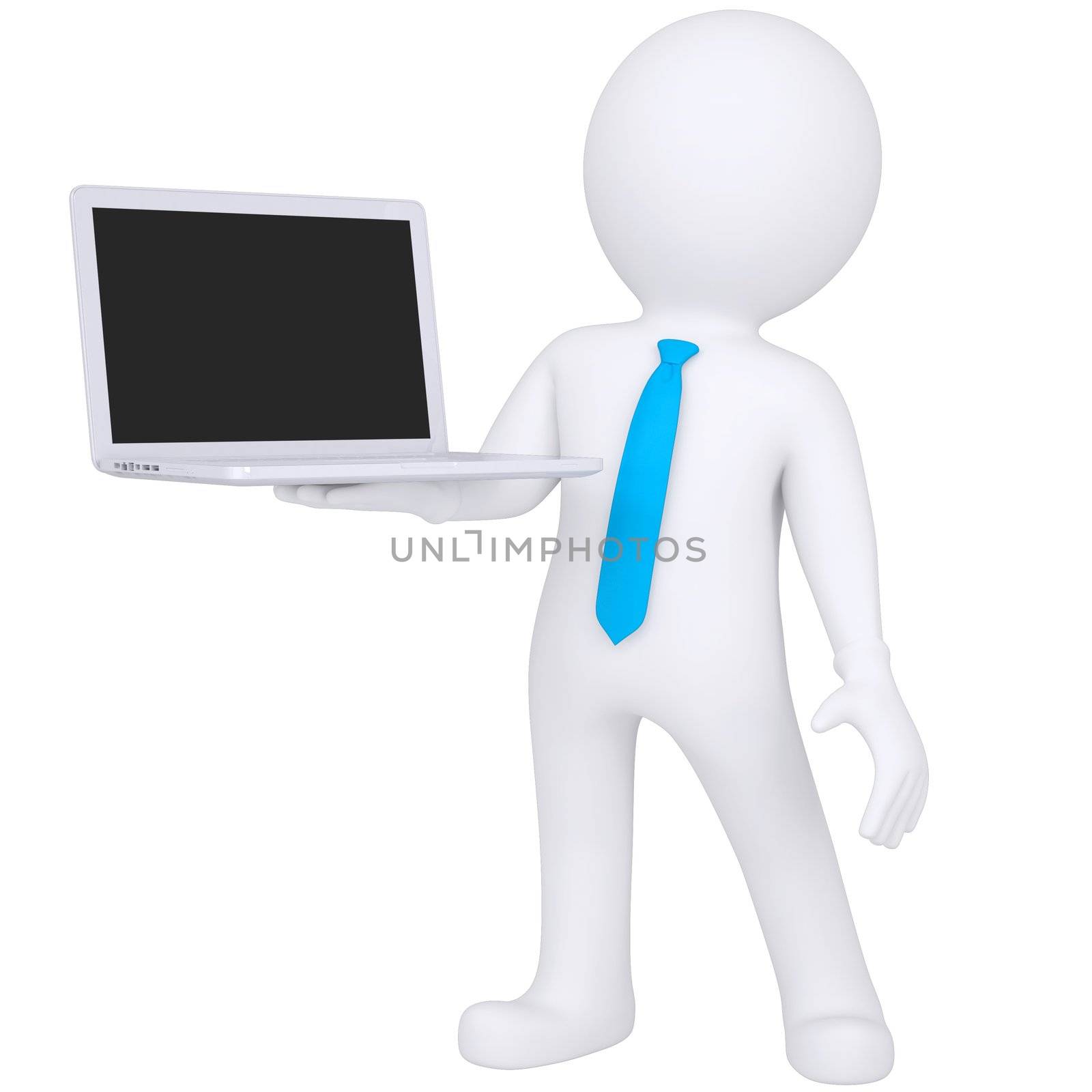 3d white man standing with a laptop by cherezoff