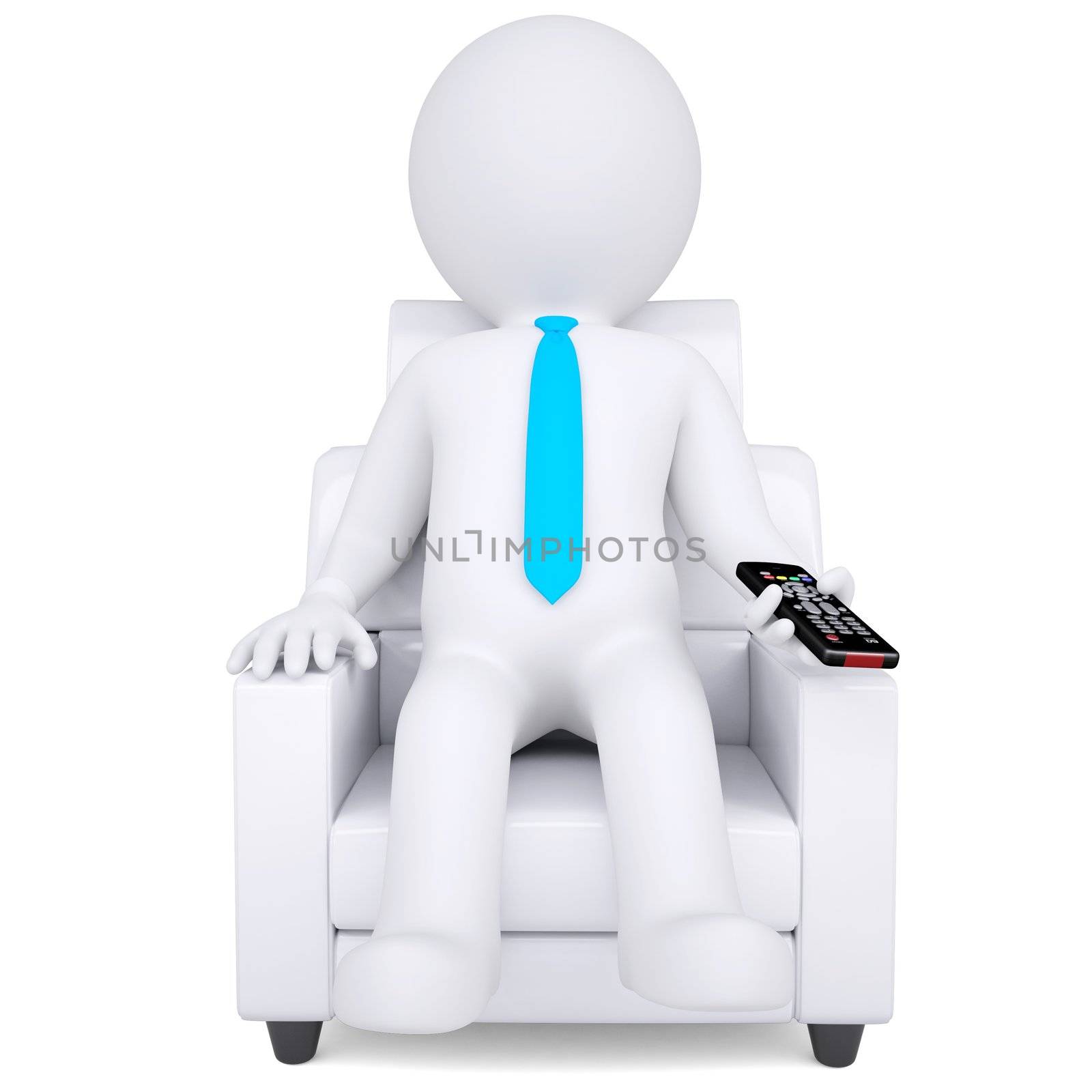 3d white man sitting in chair with remote control by cherezoff