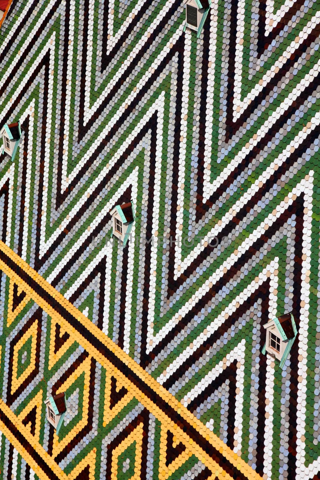 Vienna, Austria - roof tiles decoration of Stephansdom (Saint Stephen's Cathedral). The Old Town is a UNESCO World Heritage Site.