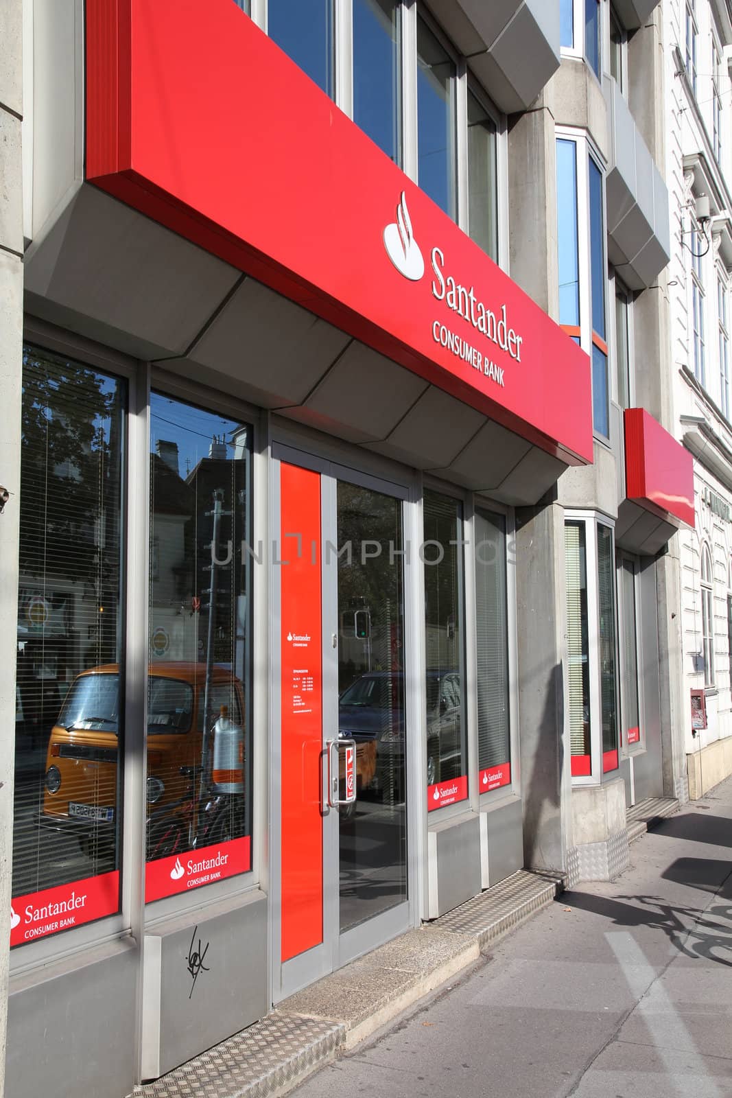 VIENNA - SEPTEMBER 6: Santander Bank branch on September 6, 2011 in Vienna. Santander Bank is the largest in Eurozone according to Financial Times Global 500.