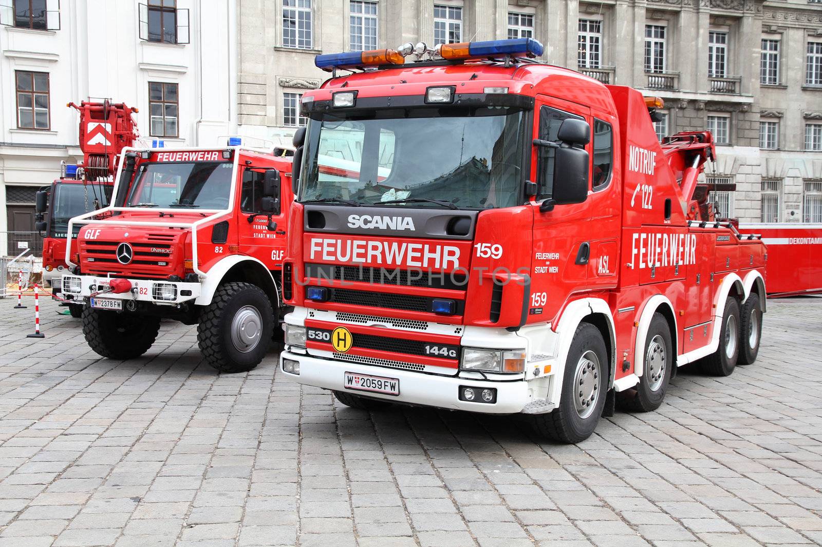 VIENNA - SEPTEMBER 8: Fire fighting vehicles on September 8, 2011 in Vienna. On September 9-11, 2011 Feuerwehrfest (Fire Fighters Festival) took place in Vienna.