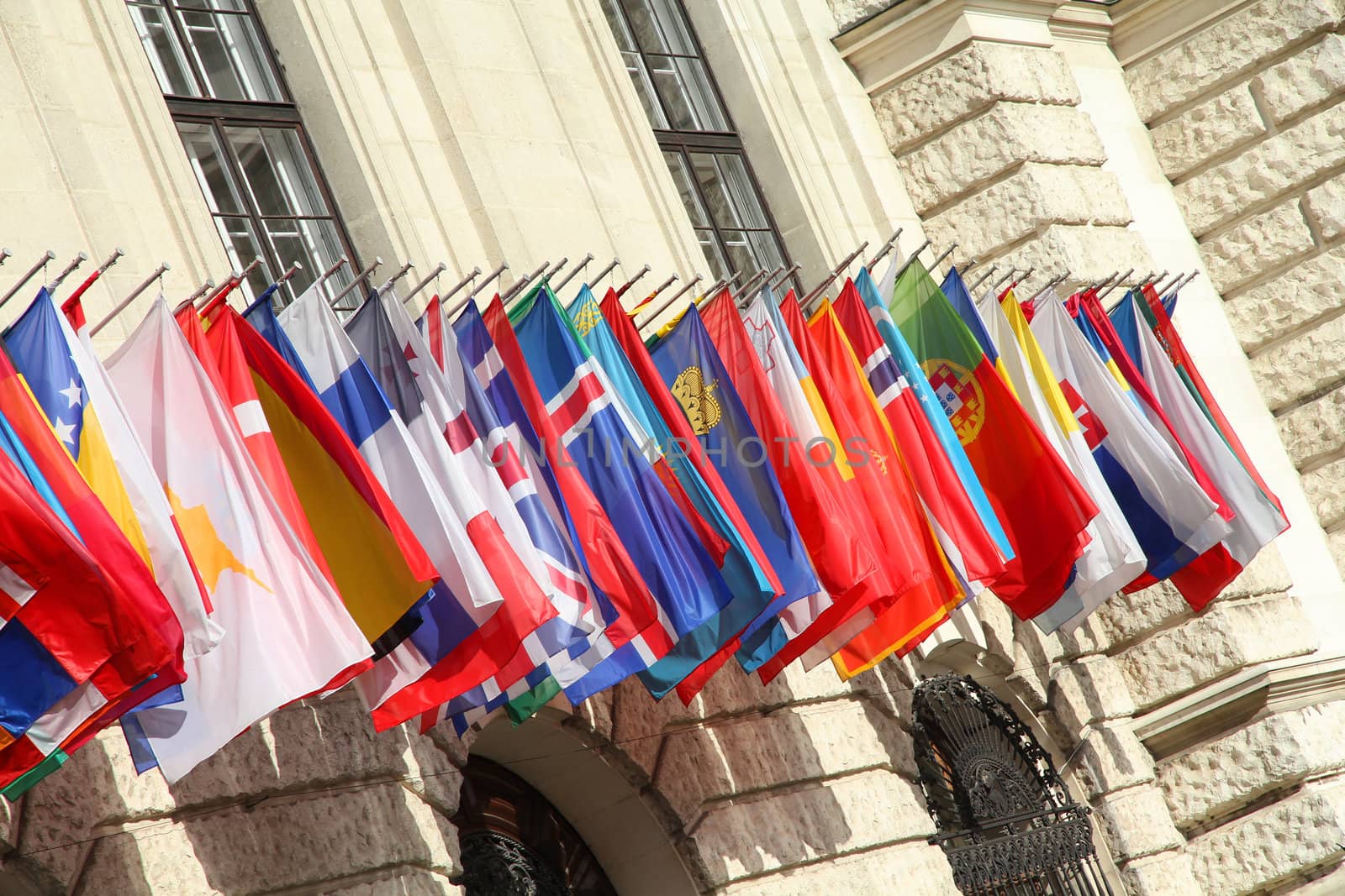 Vienna, Austria - international set of flags on Hofburg palace