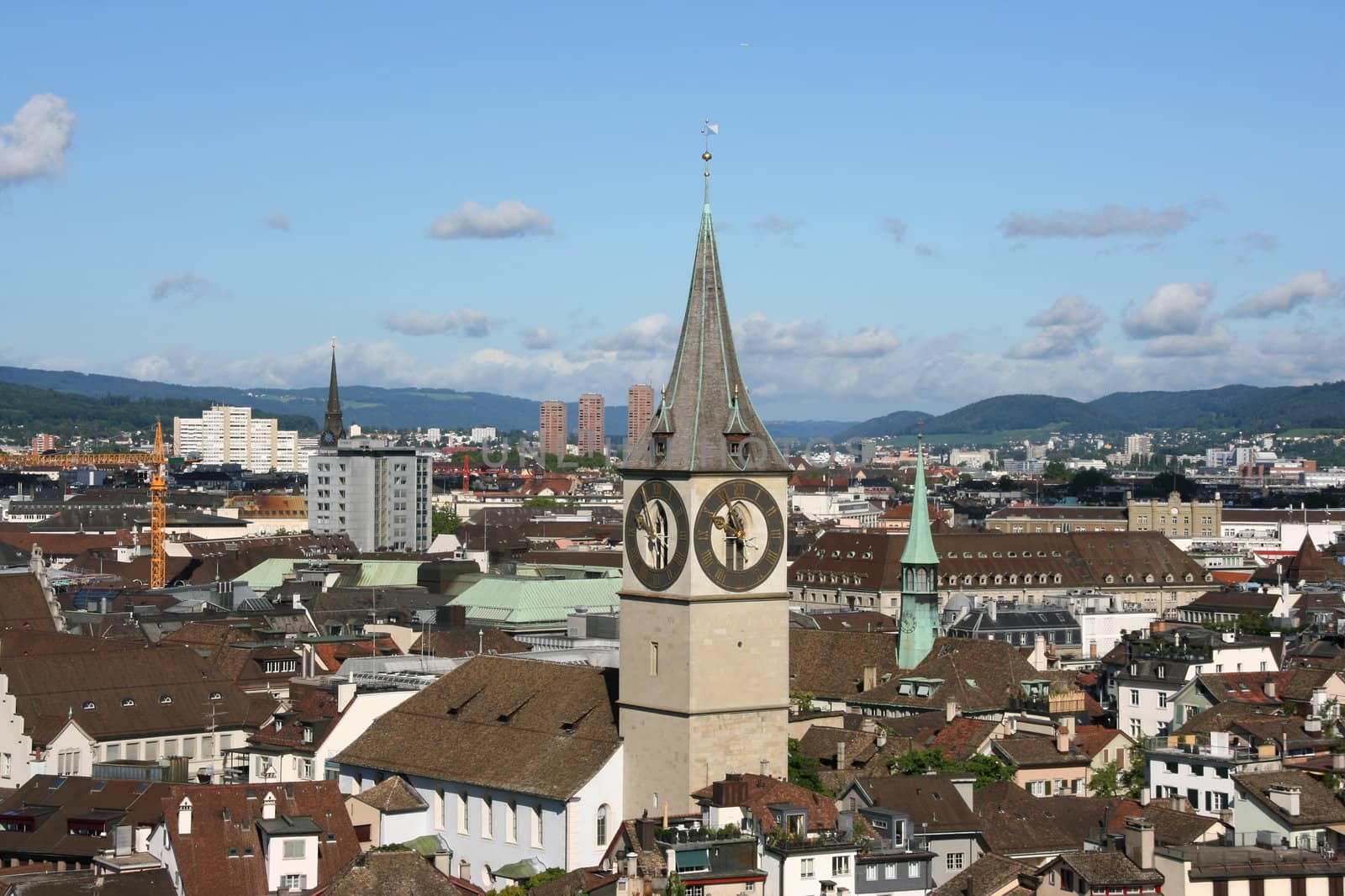 Zurich cityscape. St. Paul's Church. Swiss city.