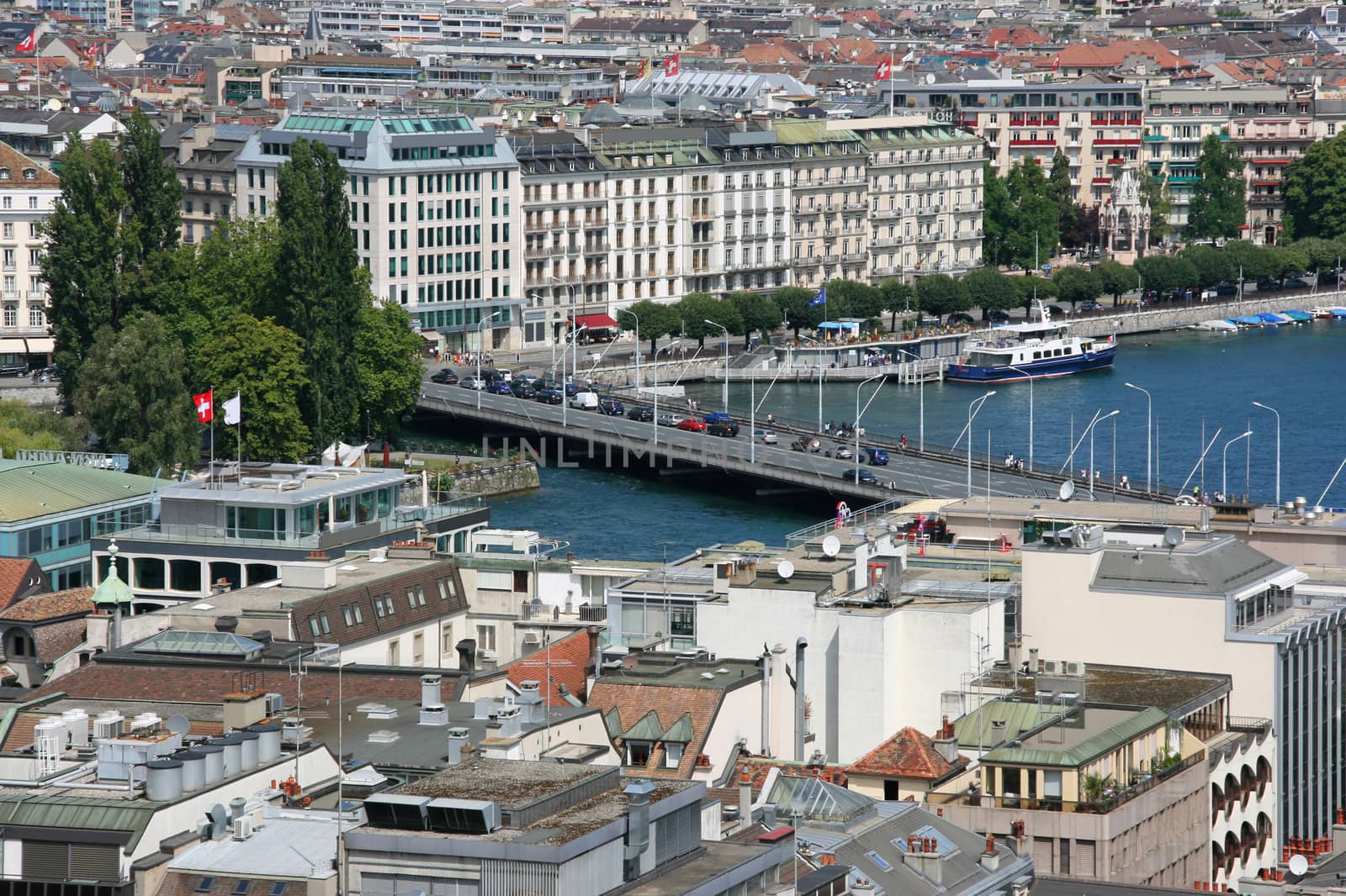 Cityscape of Geneva, Switzerland, seen from the top of cathedral.