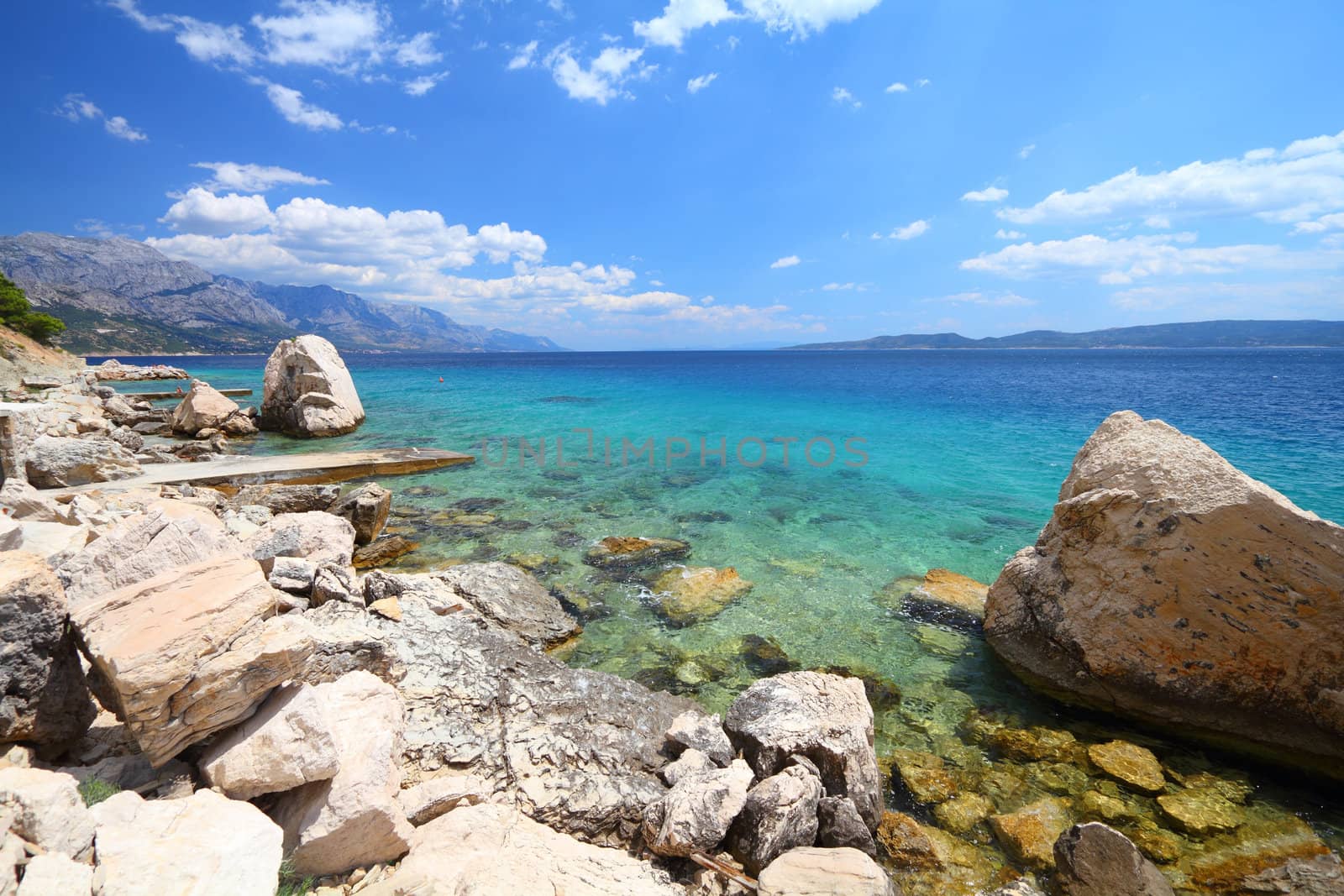 Croatia - beautiful Mediterranean coast landscape in Dalmatia. Marusici beach - Adriatic Sea (Makarska Riviera region).