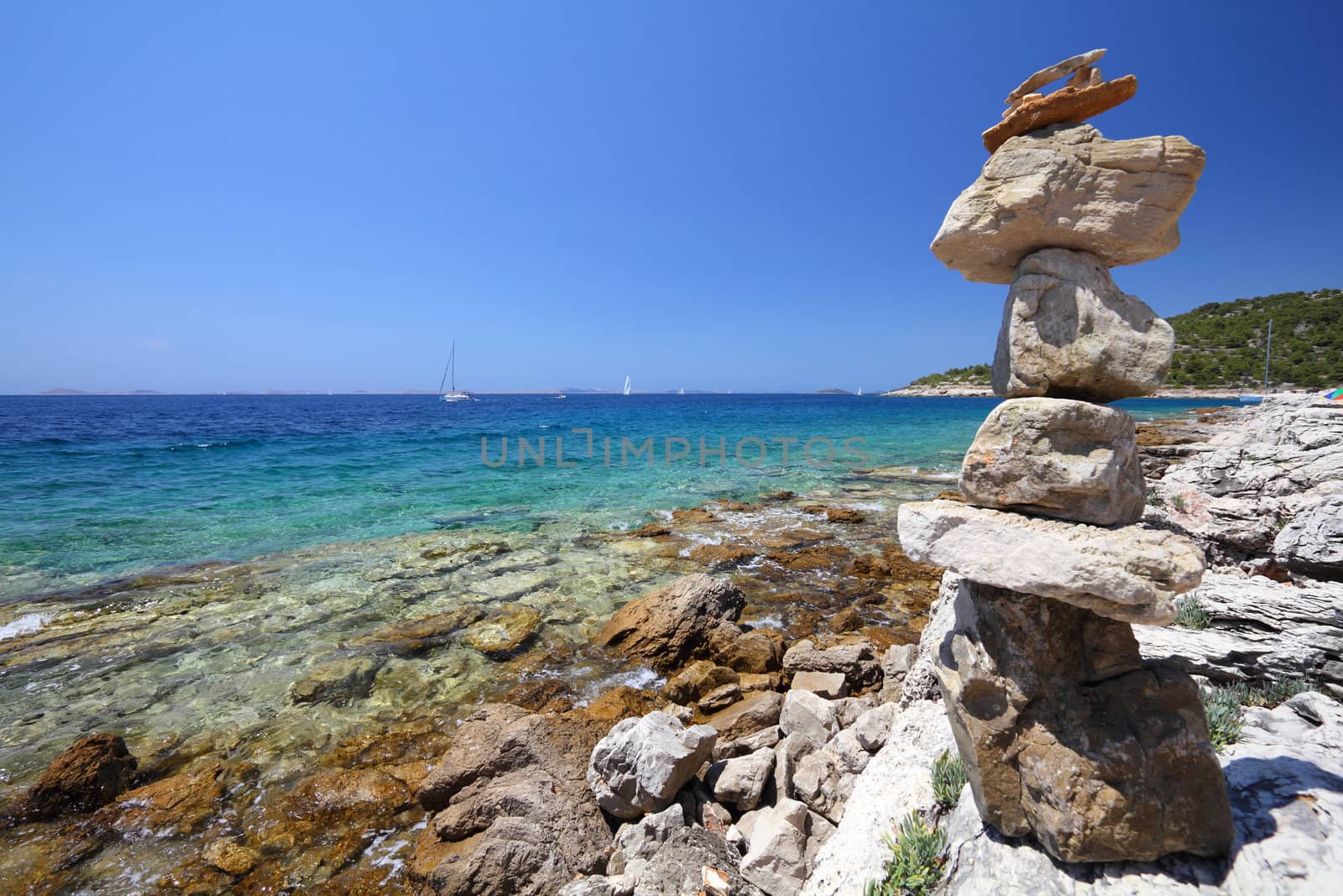 Murter island beach - Adriatic Sea. Croatia - beautiful Mediterranean coast landscape in Dalmatia.