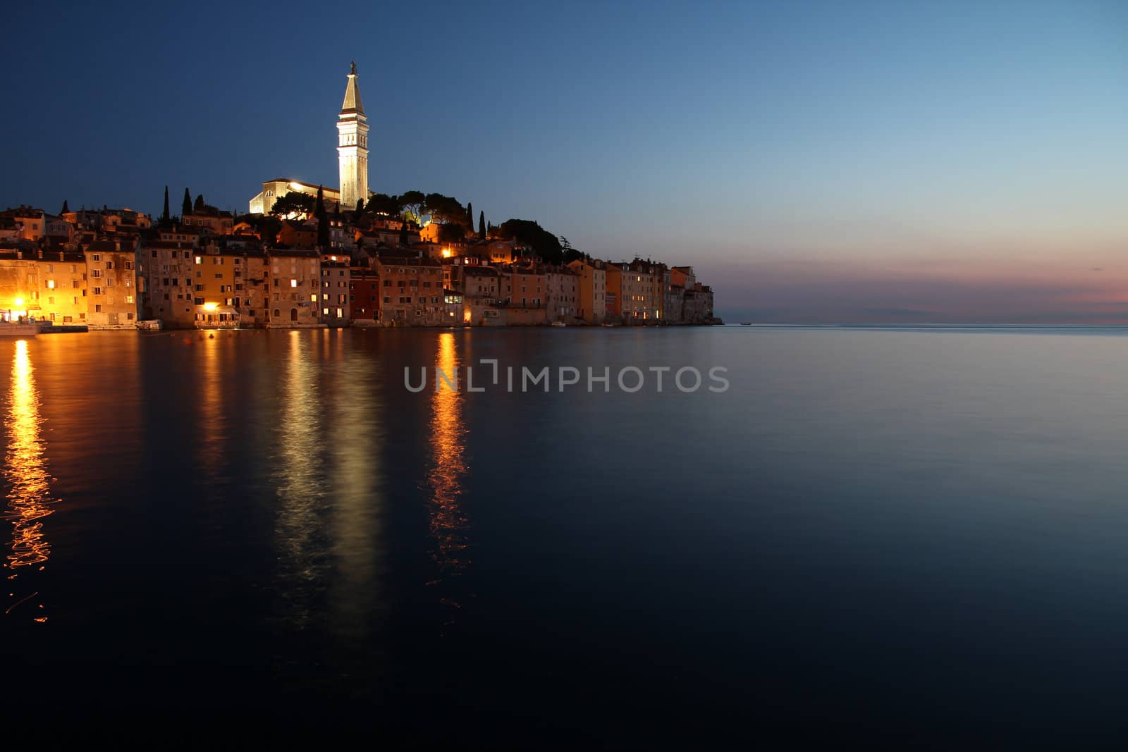 Croatia - Rovinj on Istria peninsula. Typical Croatian seaside town - evening view.