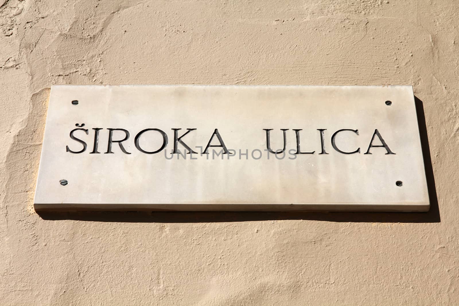 Zadar in Dalmatia, Croatia. Siroka Ulica - old street sign.