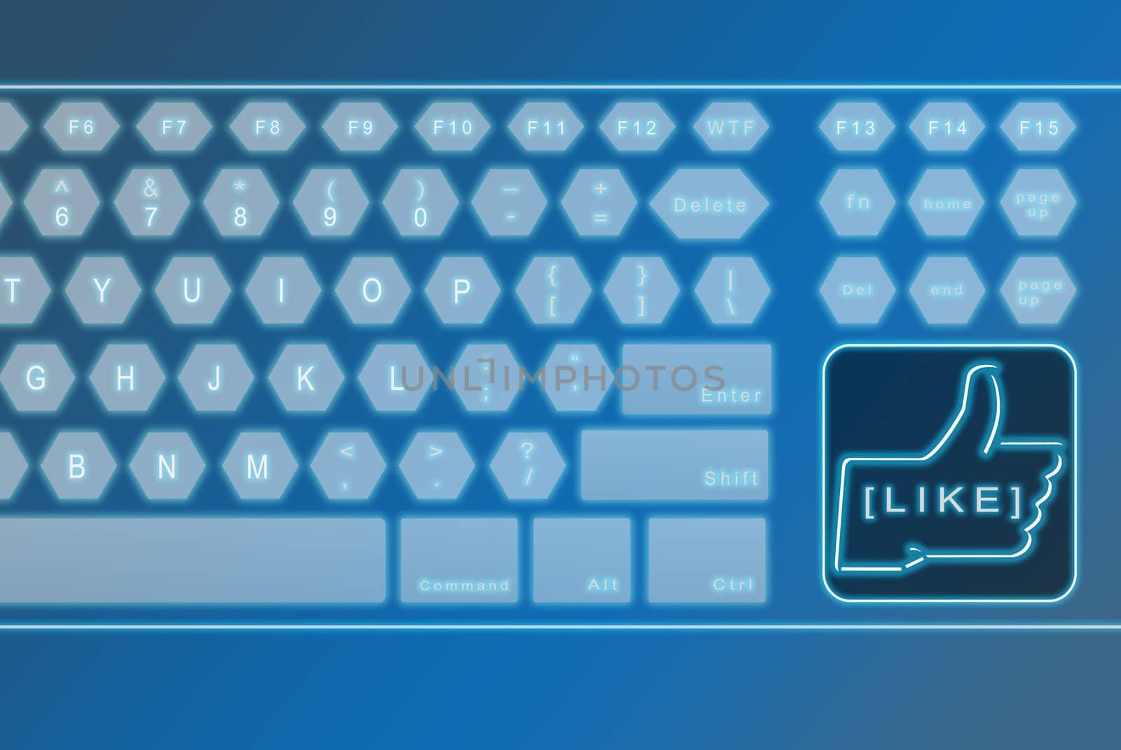 Virtual futuristic keyboard with LIKE button, can be use for various social media concept