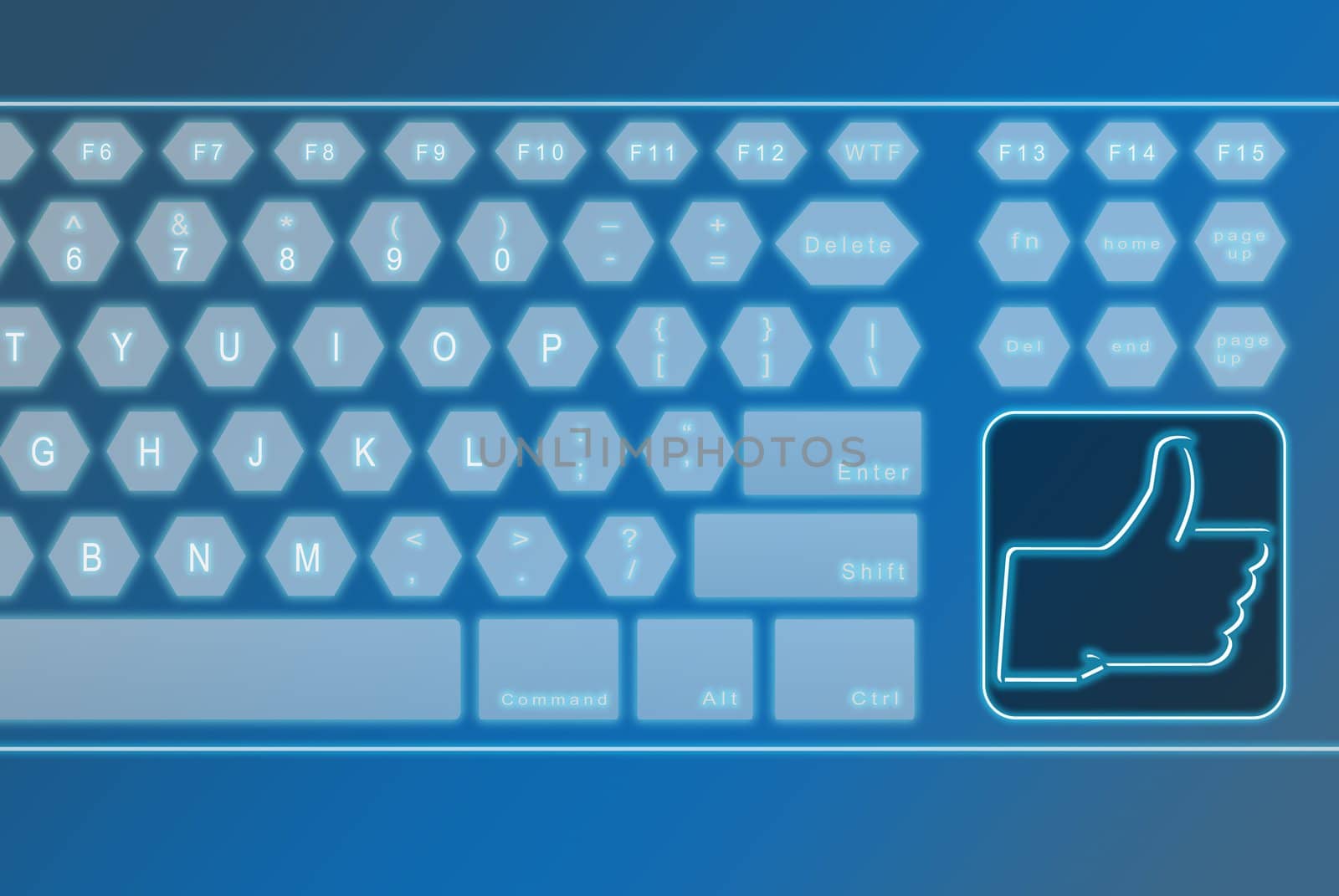 Virtual futuristic keyboard with LIKE button, can be use for various social media concept