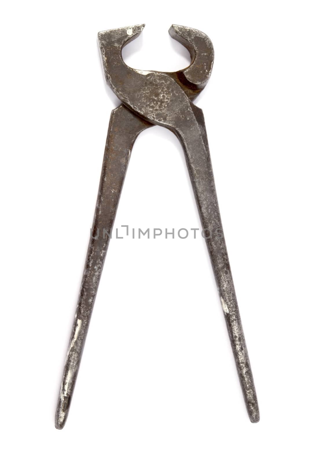 Old pliers isolated on white background 
