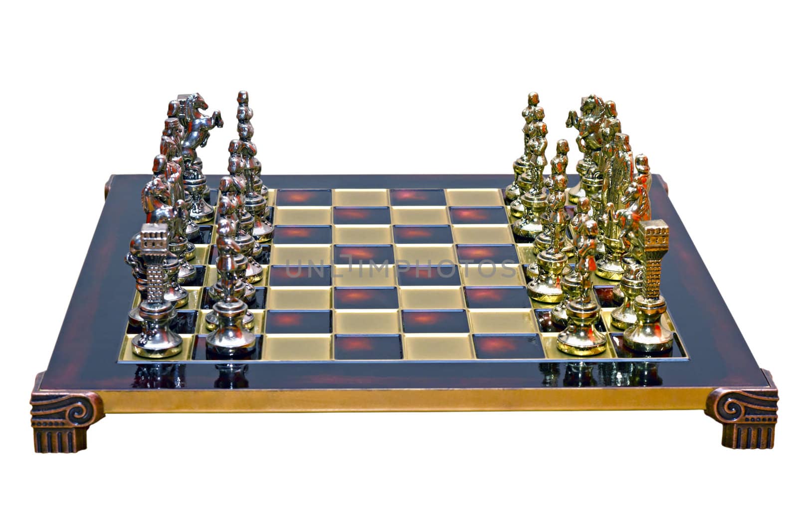 cast iron lacquered chess board isolated on white background