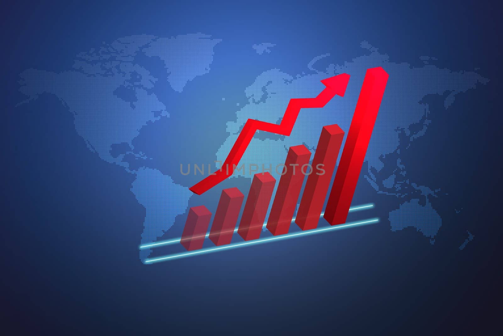The global economy business concept with 3D growth chart, can be use for related global business, finance futuristic minimalist concepts