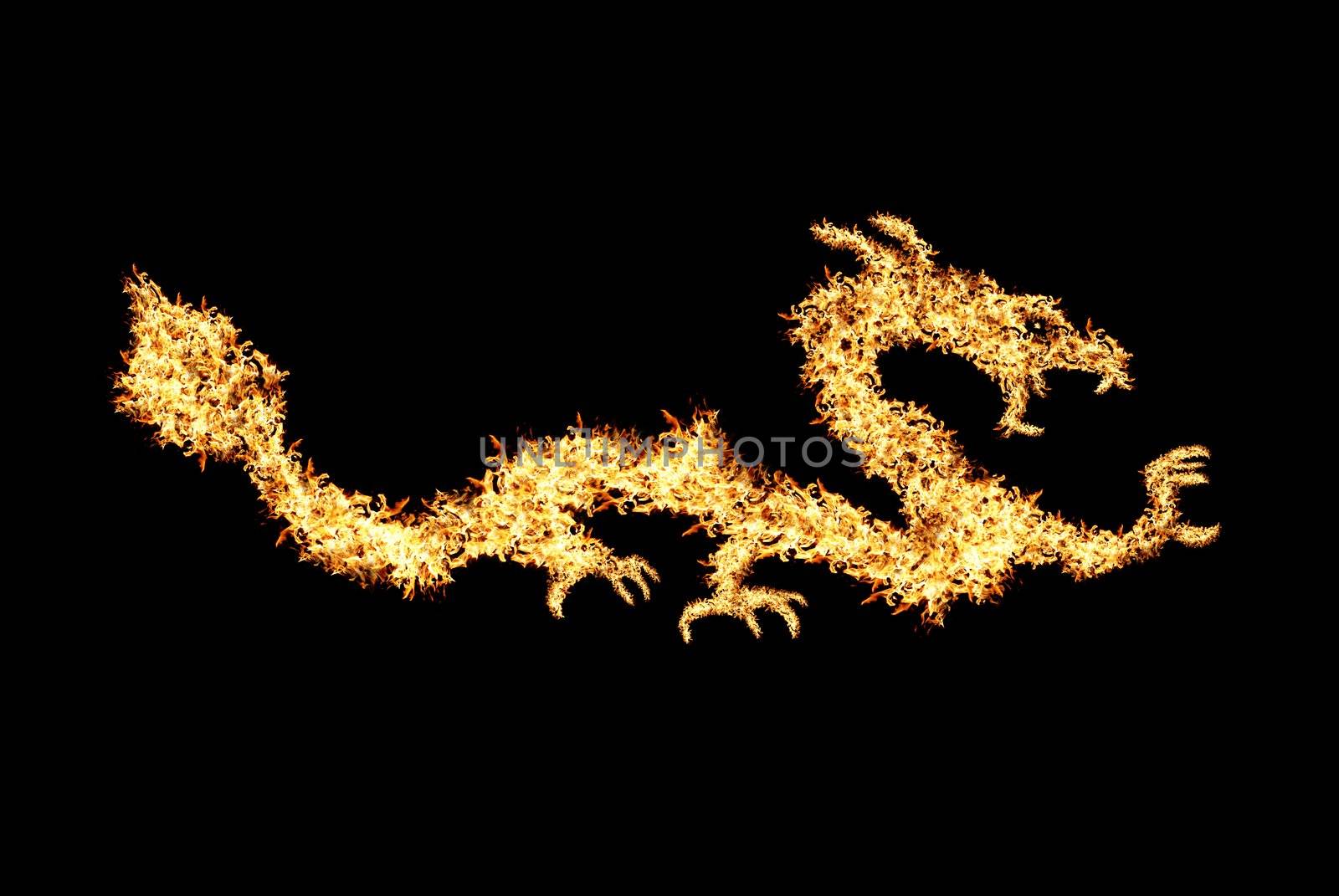 Abstract fiery dragon. Illustration number two on black background for design