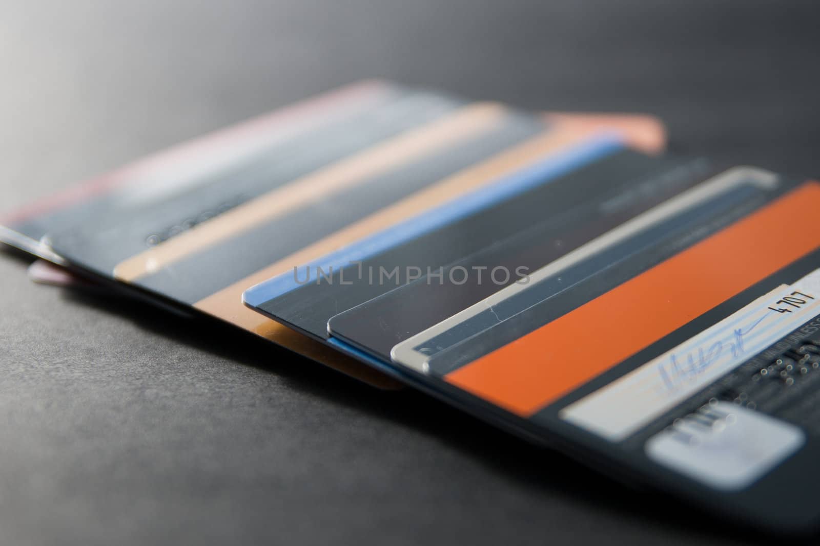 Stack of credit cards on a black background