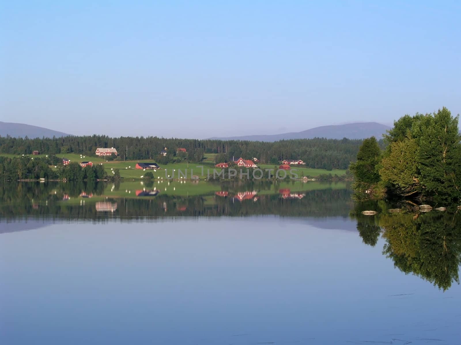 Beautiful landscape of blue sky and lake