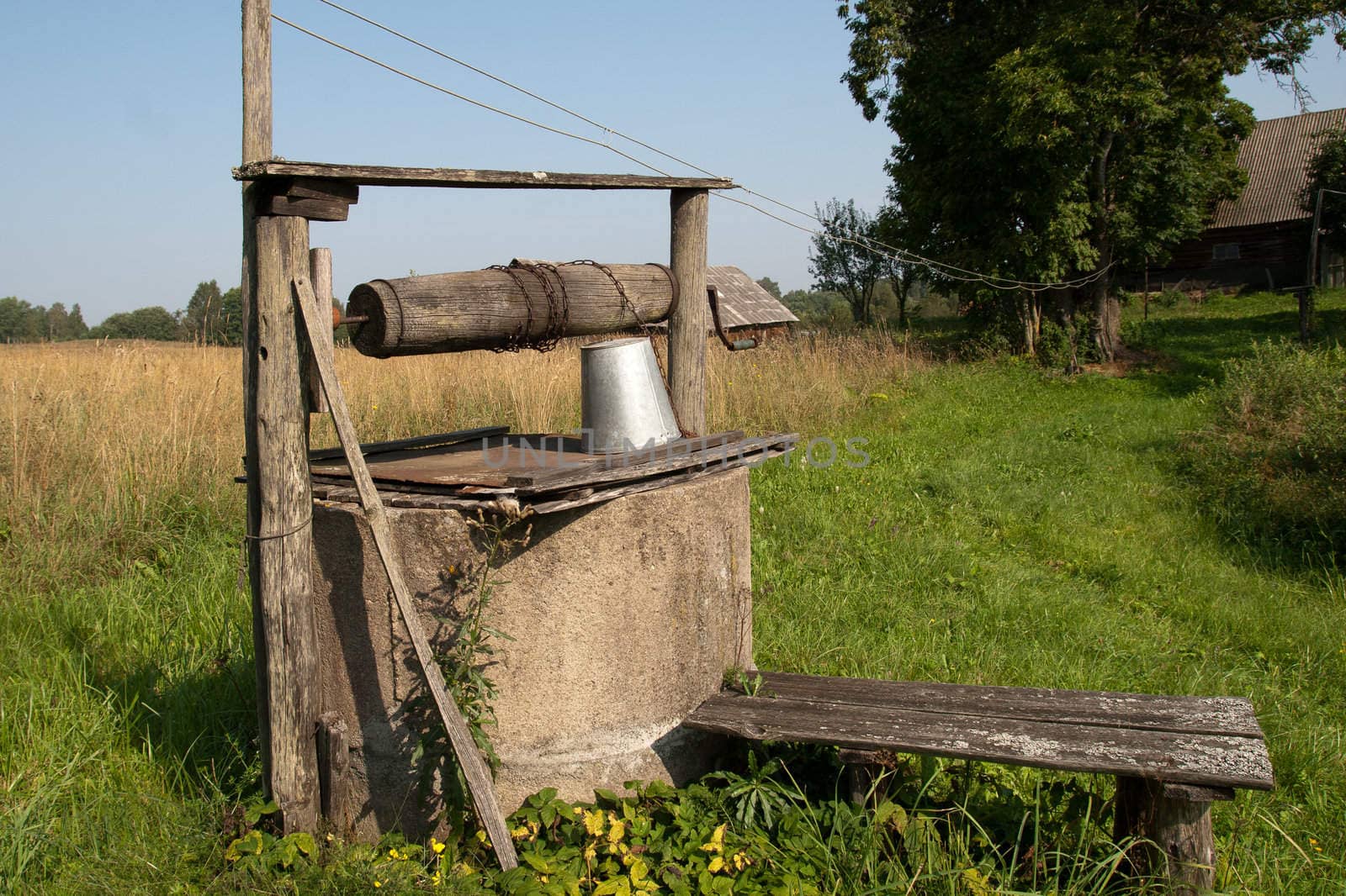 Vintage wooden well in the countryside