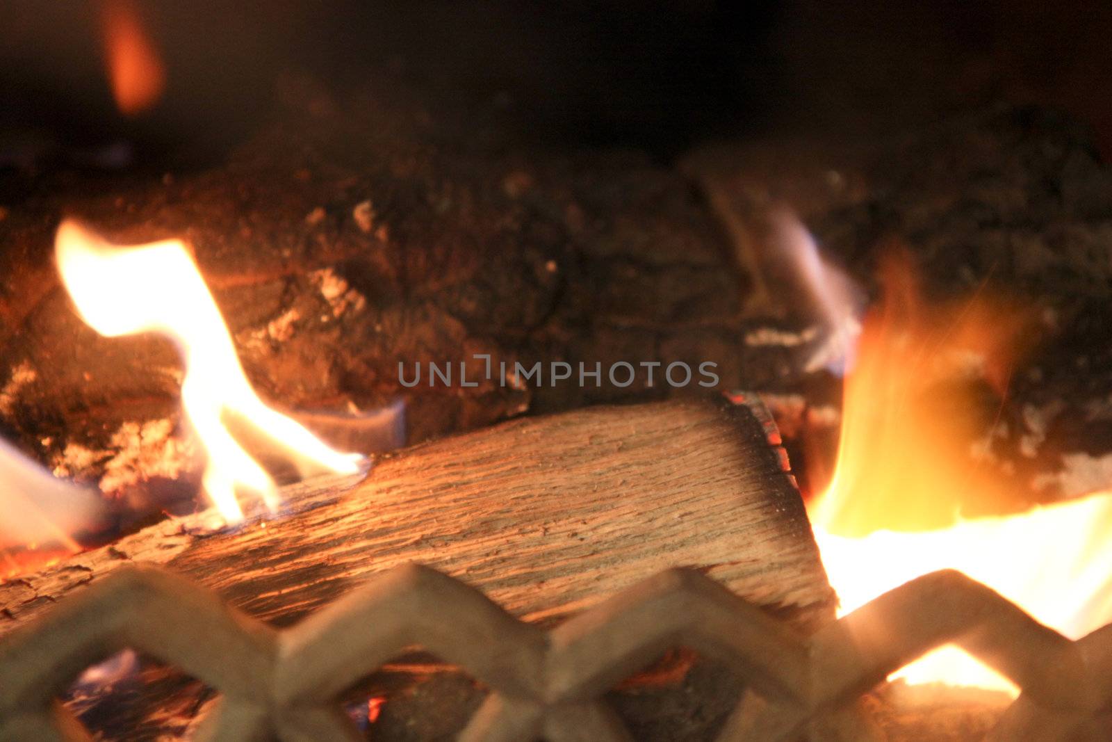Fire in a fireplace
