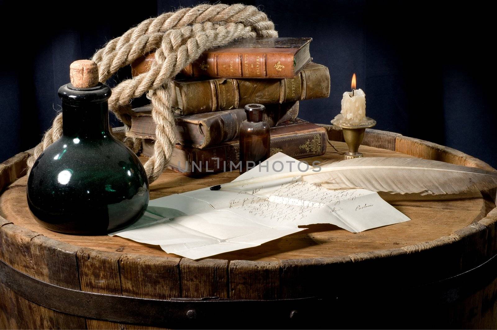 Still Life with a letter on the barrel
