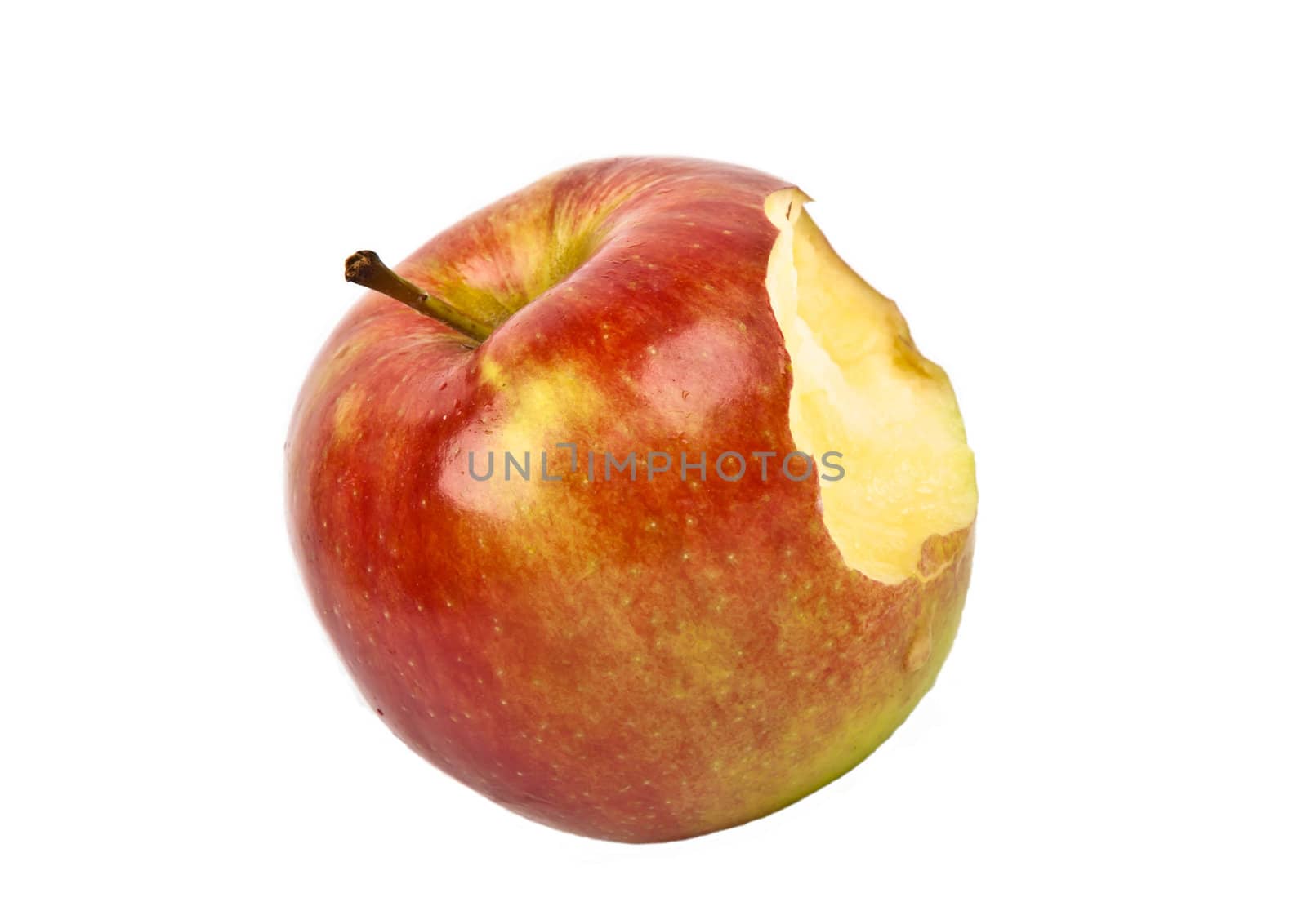 nice red apple with one bite isolated on white