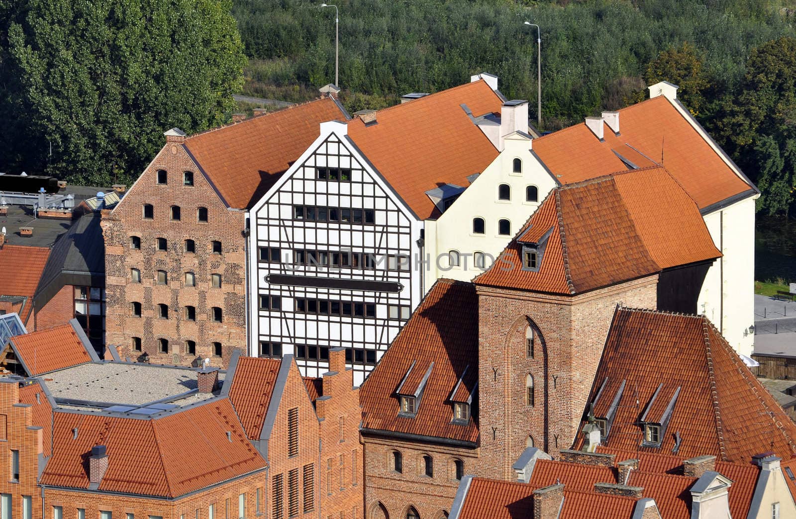 High angle view of the historic city of Gdansk, in Northern Poland.