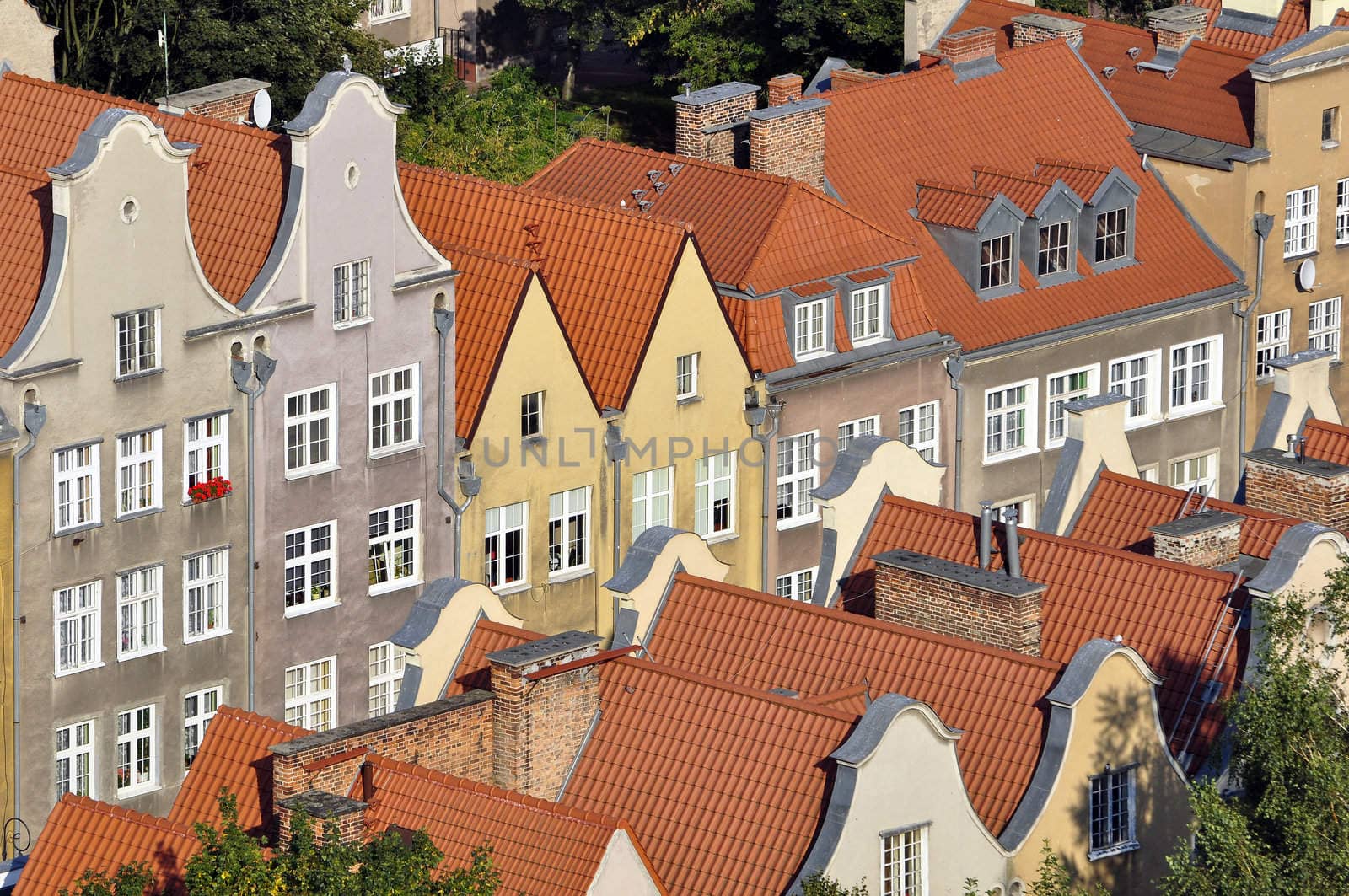 High angle view of the historic city of Gdansk, in Northern Poland.